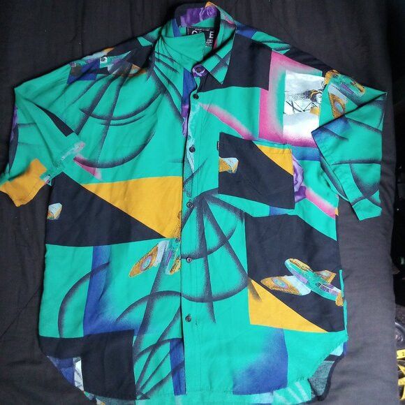 Other Vintage Cafe Abstract Airplane Rose Polyester Disco Shirt Size US XL / EU 56 / 4 - 2 Thumbnail