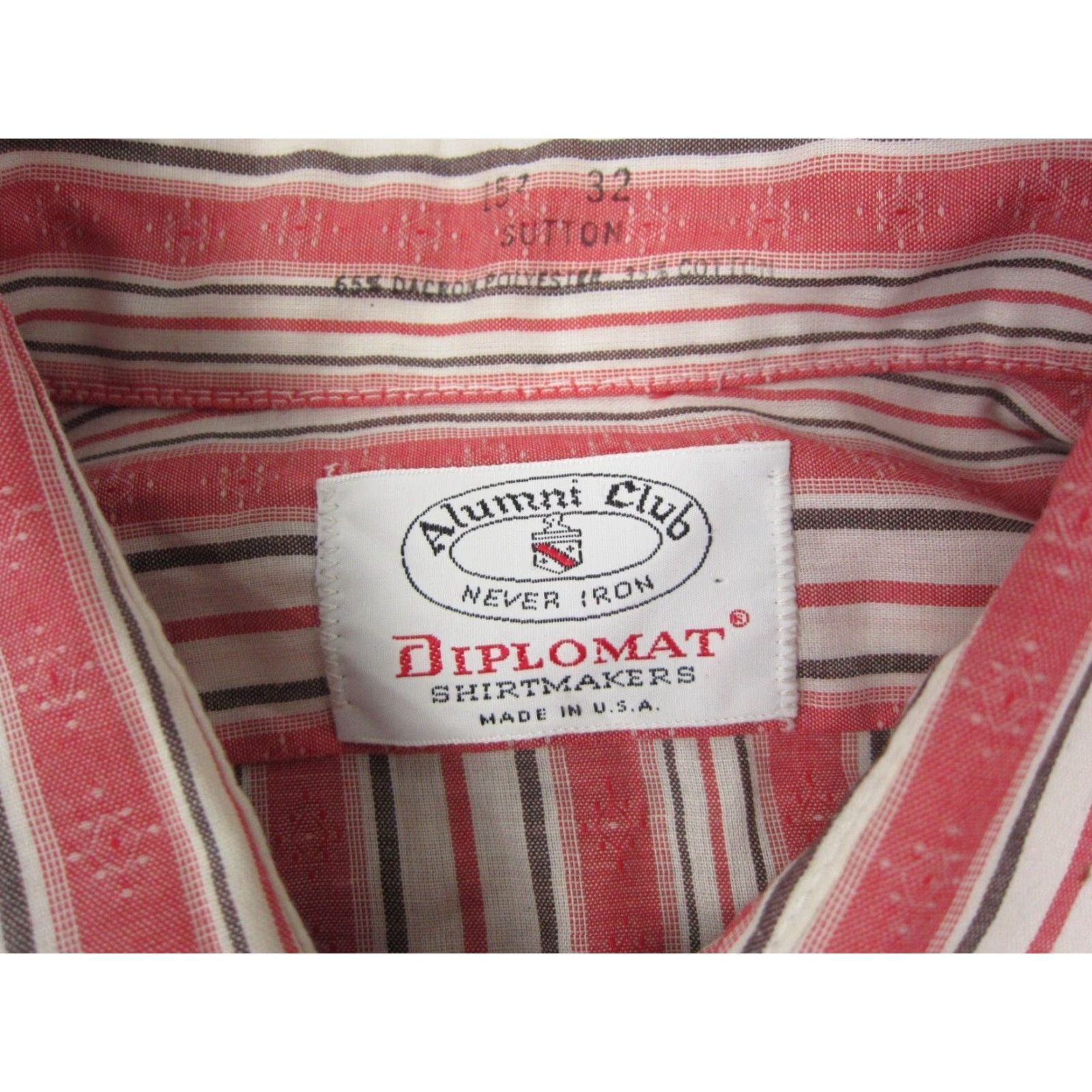 Vintage VINTAGE Alumni Club Shirt Mens 15.5 Red Striped Button-Up Collared Long Sleeve Casual Business Cotton Polyester All Seasons Pockets Made in USA Size US L / EU 52-54 / 3 - 5 Thumbnail