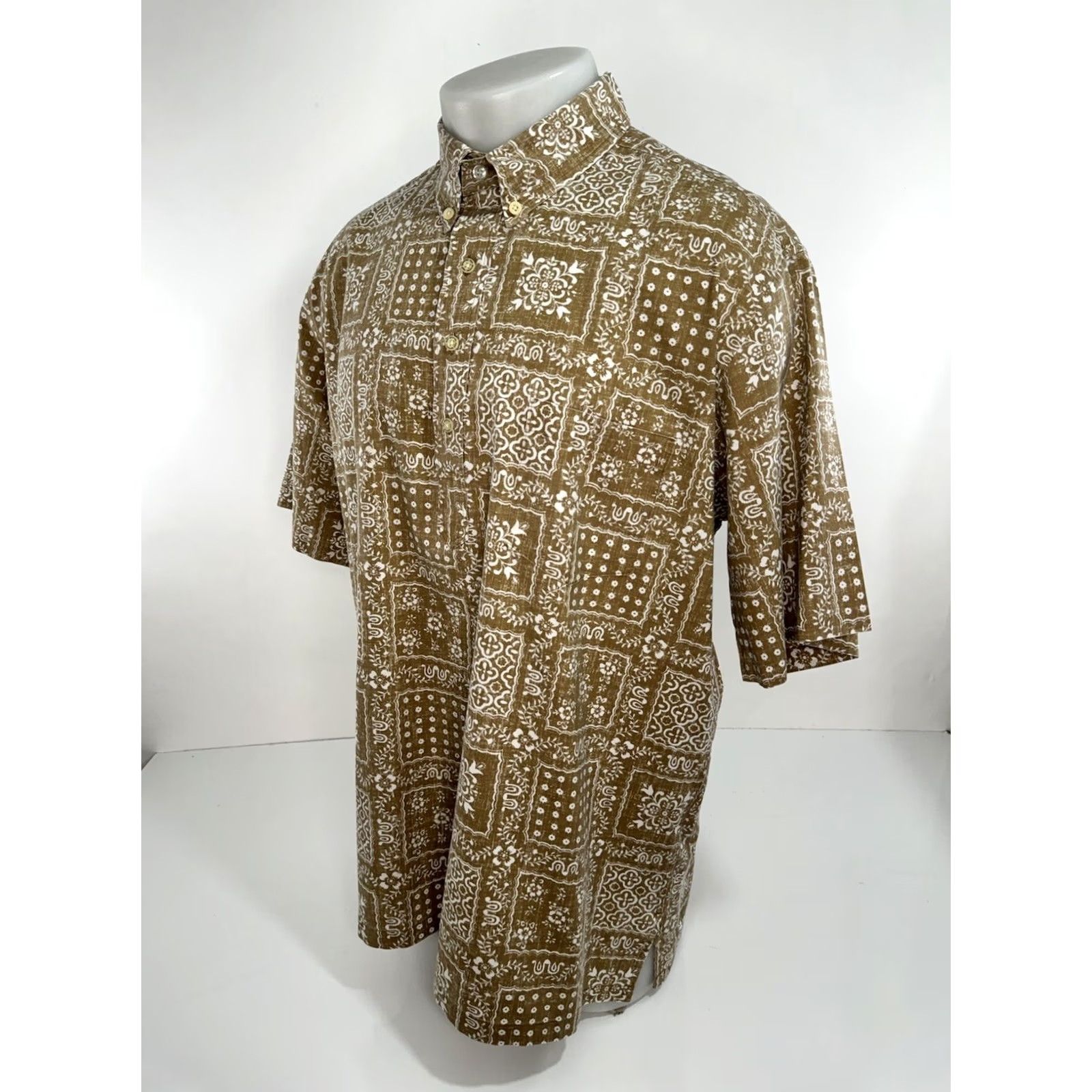 Reyn Spooner Reyn Spooner REVERSE PRINT Hawaiian Aloha Shirt - XL - Olive Brown / White Size US XL / EU 56 / 4 - 3 Thumbnail