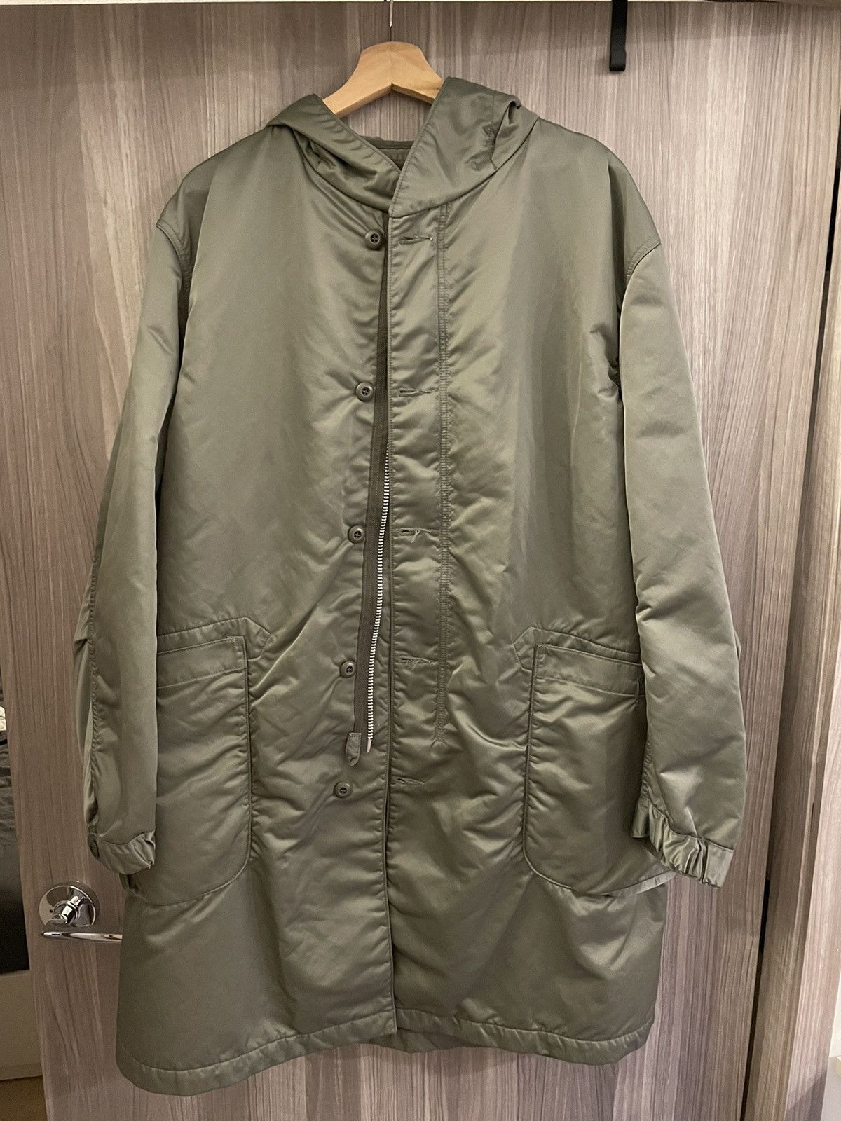 image of Sage De Cret Hooded Coat in Olive, Men's (Size Large)
