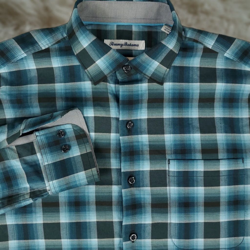 Tommy Bahama Tommy Bahama Shirt Mens Small Blue Plaid Cotton Button-Up Long Sleeve Size US S / EU 44-46 / 1 - 1 Thumbnail