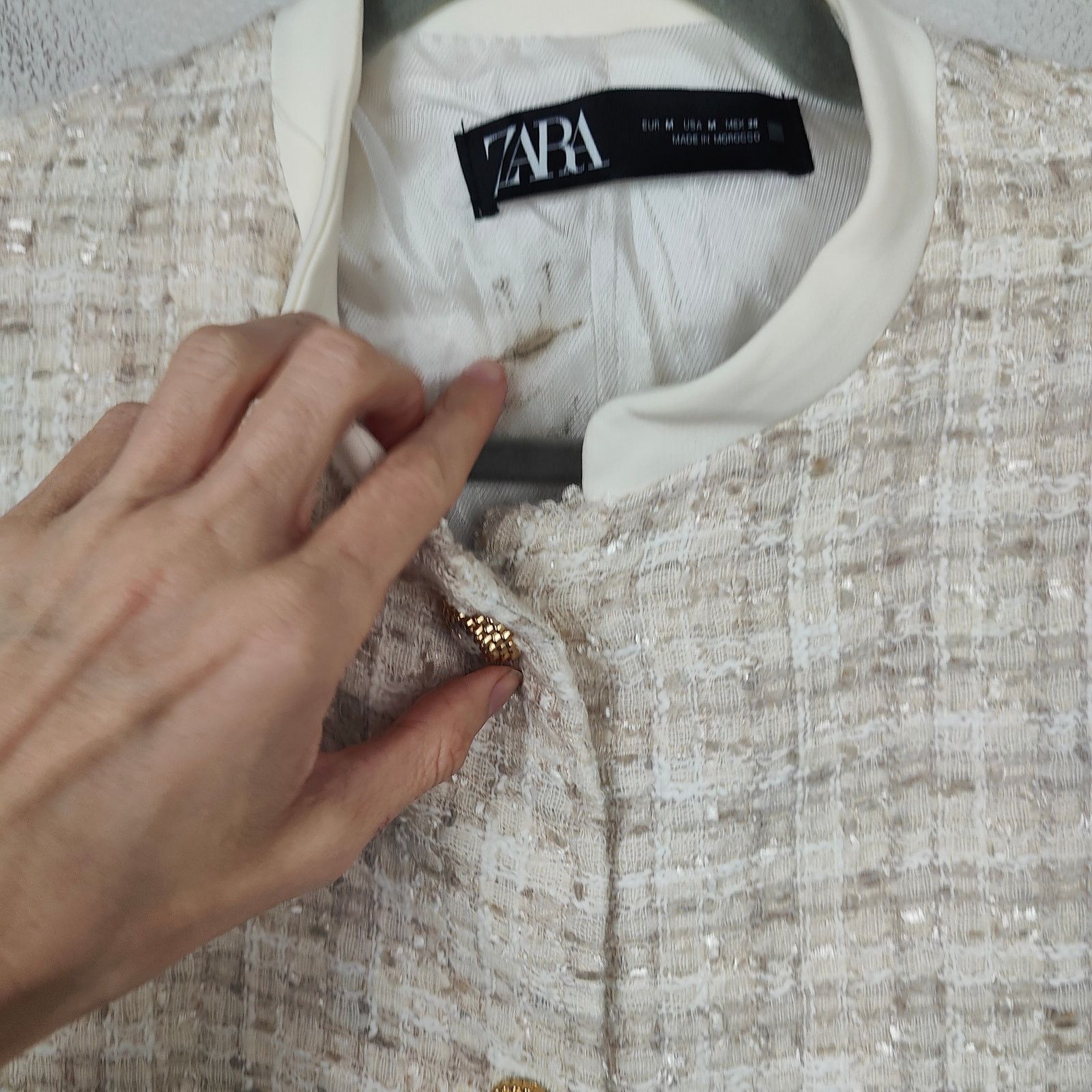 Zara Zara Textured Combo Jacket Womens Medium White Gold Tweed Size M / US 6-8 / IT 42-44 - 3 Thumbnail