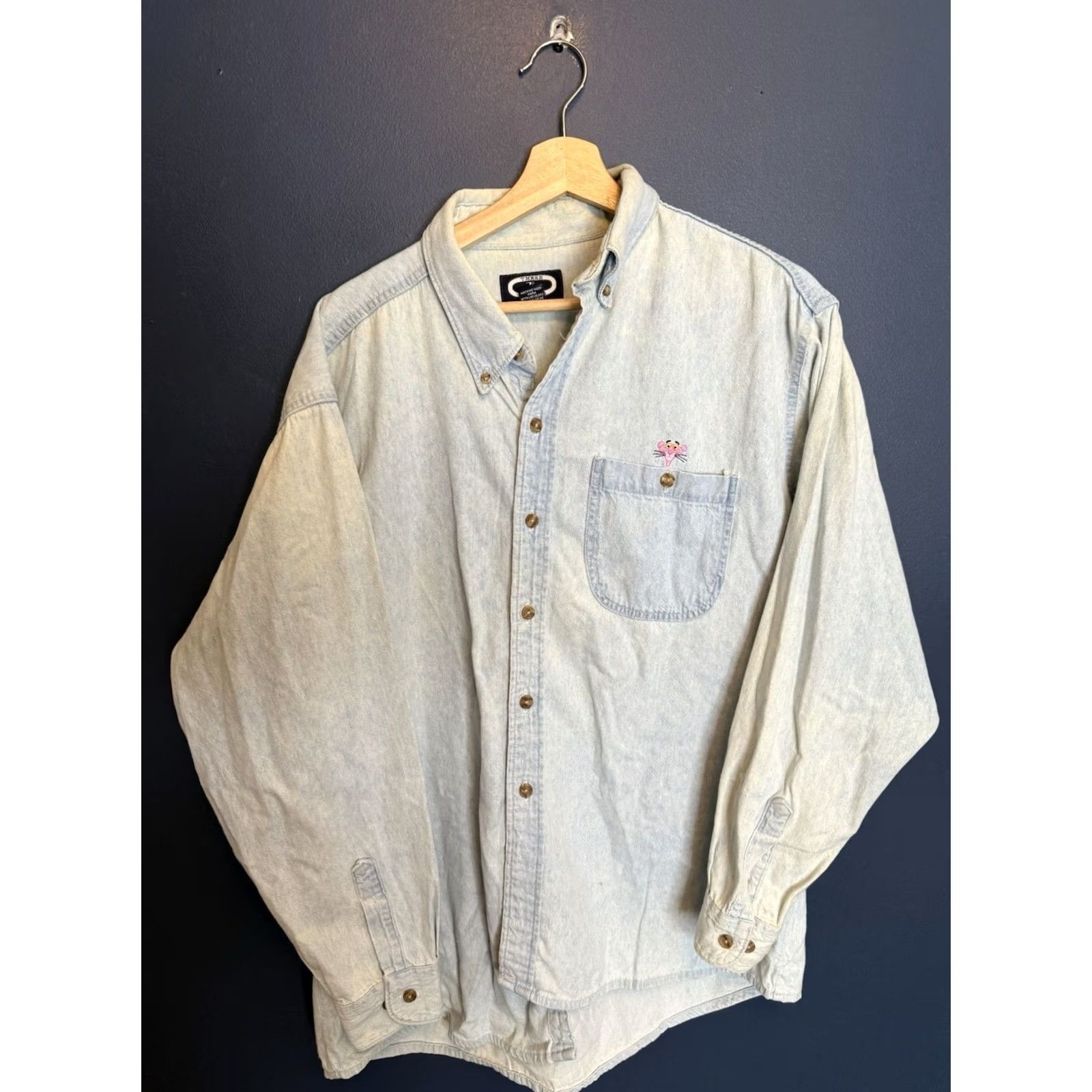 Denime VINTAGE Pink Panther Denim Cotton Men’s Button-Up Shirt L Handmade 90s Mens PinkWomens? Size US L / EU 52-54 / 3 - 3 Thumbnail