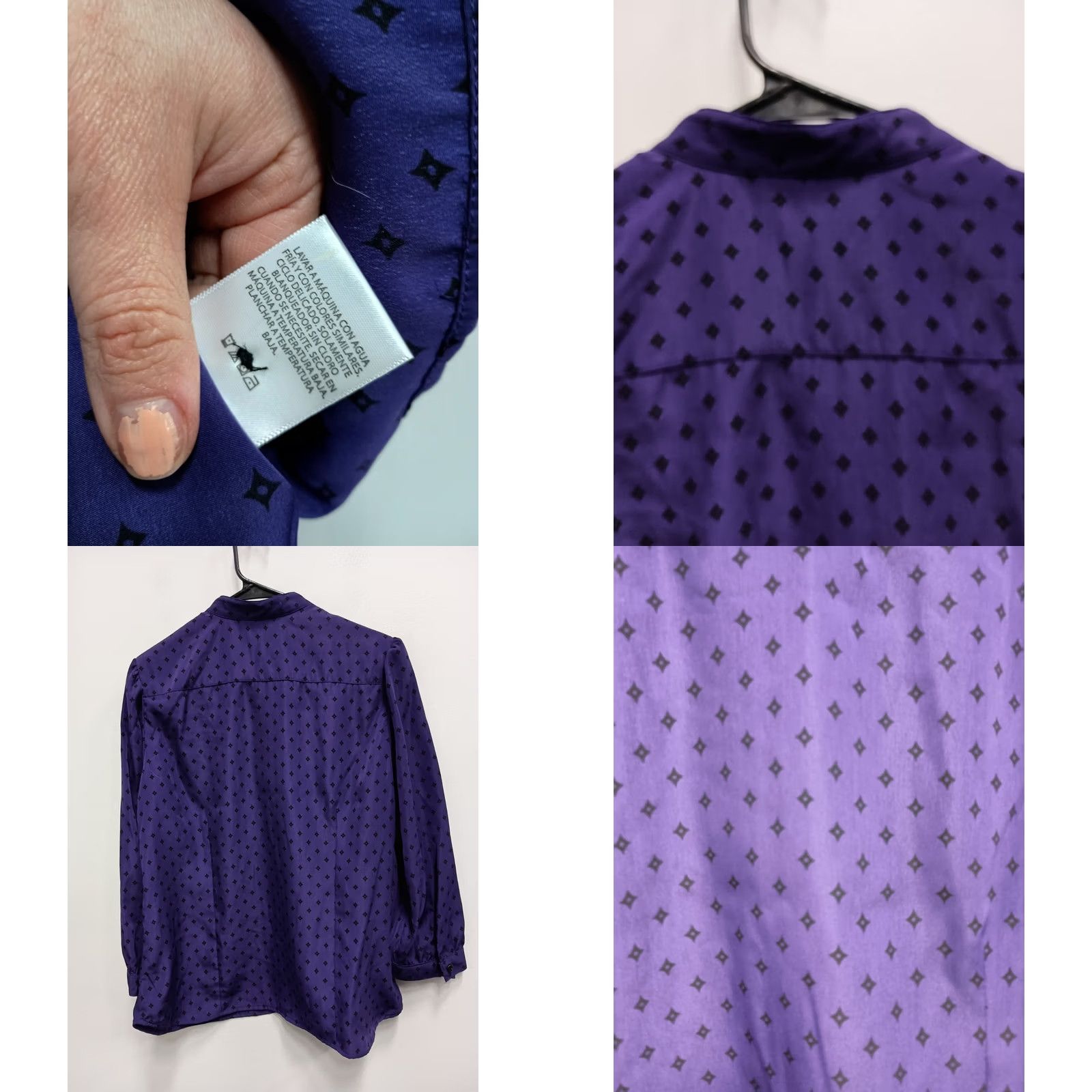 George VINTAGE George Blouse Womens Large Purple Printed Ruffle 90s Preppy Office Gothic Purple Blouse Womens L 90s City Romantic Whimsygoth Size L / US 10 / IT 46 - 8 Thumbnail