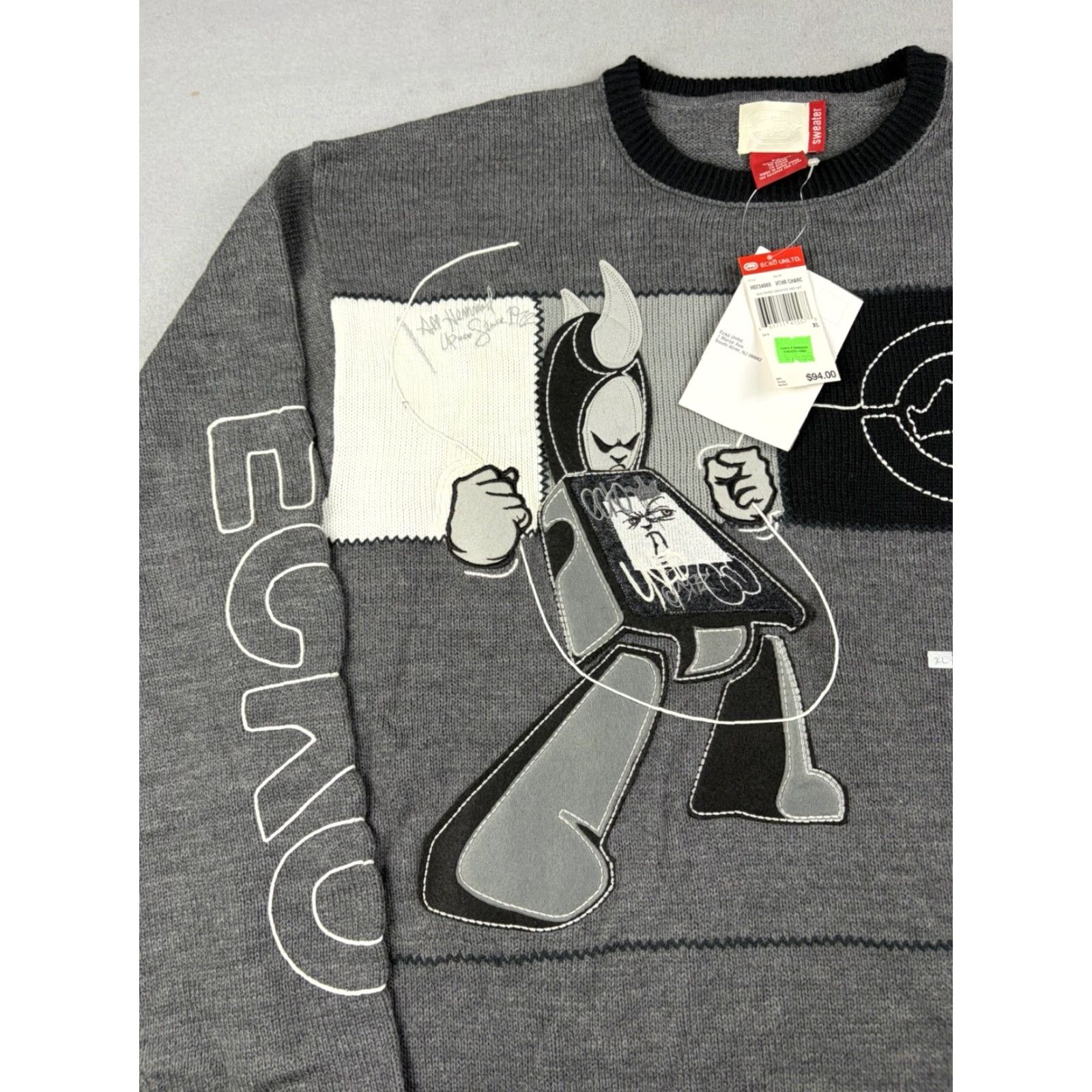Ecko Unltd. VINTAGE Ecko Unltd Sweater Mens XL Gray Rhino Embroidered Knit Crew Neck Pullover Hip Hop Y2k Size US XL / EU 56 / 4 - 2 Thumbnail