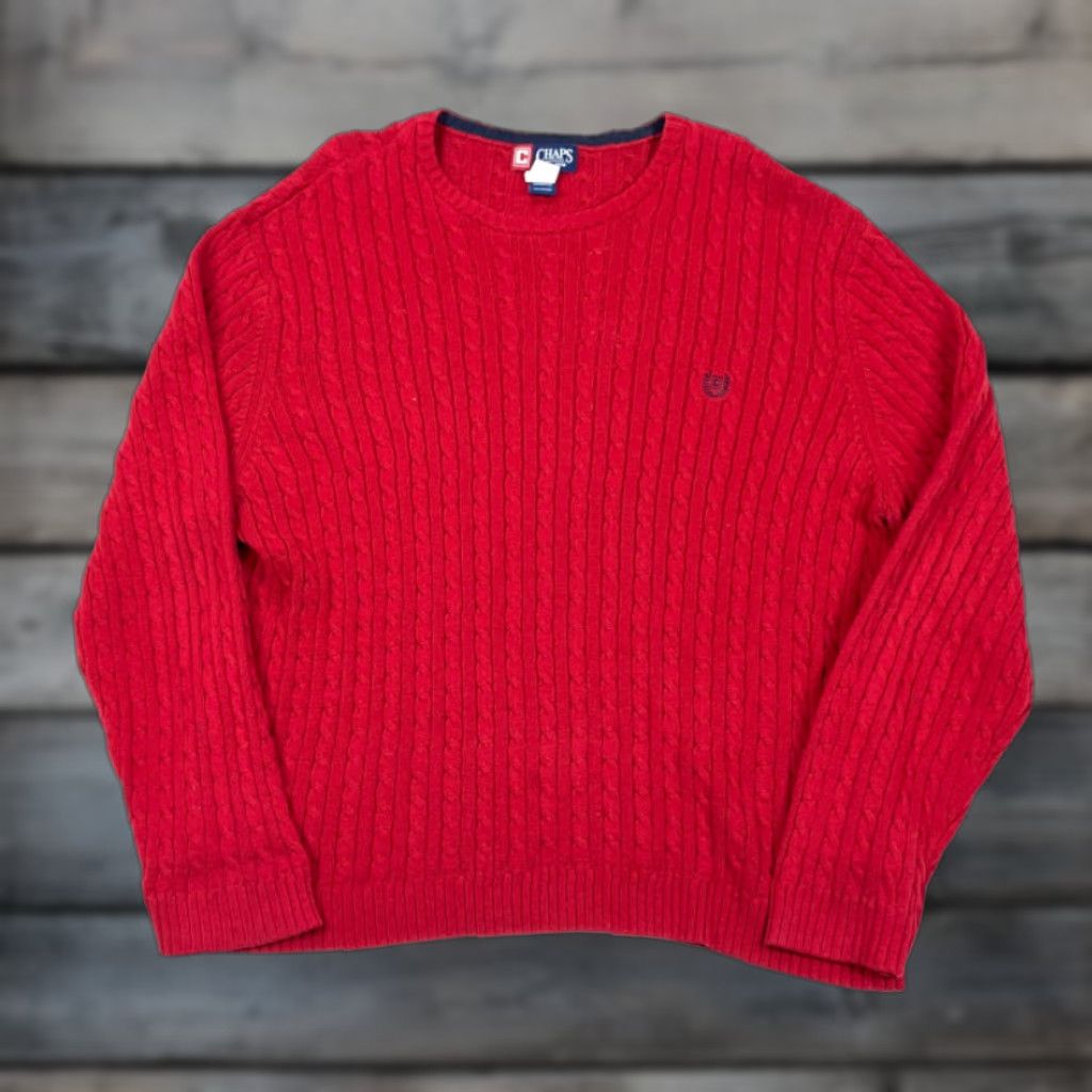 Chaps VTG 90s Red Cable Knit Pullover Sweater Chaps Men XL Cotton Embroidered Crew Neck Knit Style Pullover Size US XL / EU 56 / 4 - 1 Thumbnail