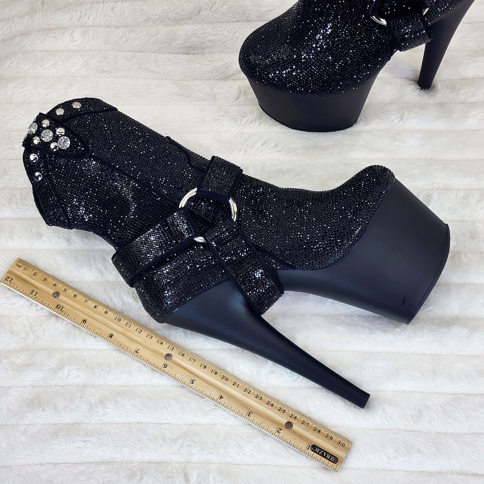 Other Adore 1029 Bejeweled Black Rhinestone 7" Heel Platform Cowgi Size US 12 / IT 42 - 7 Thumbnail