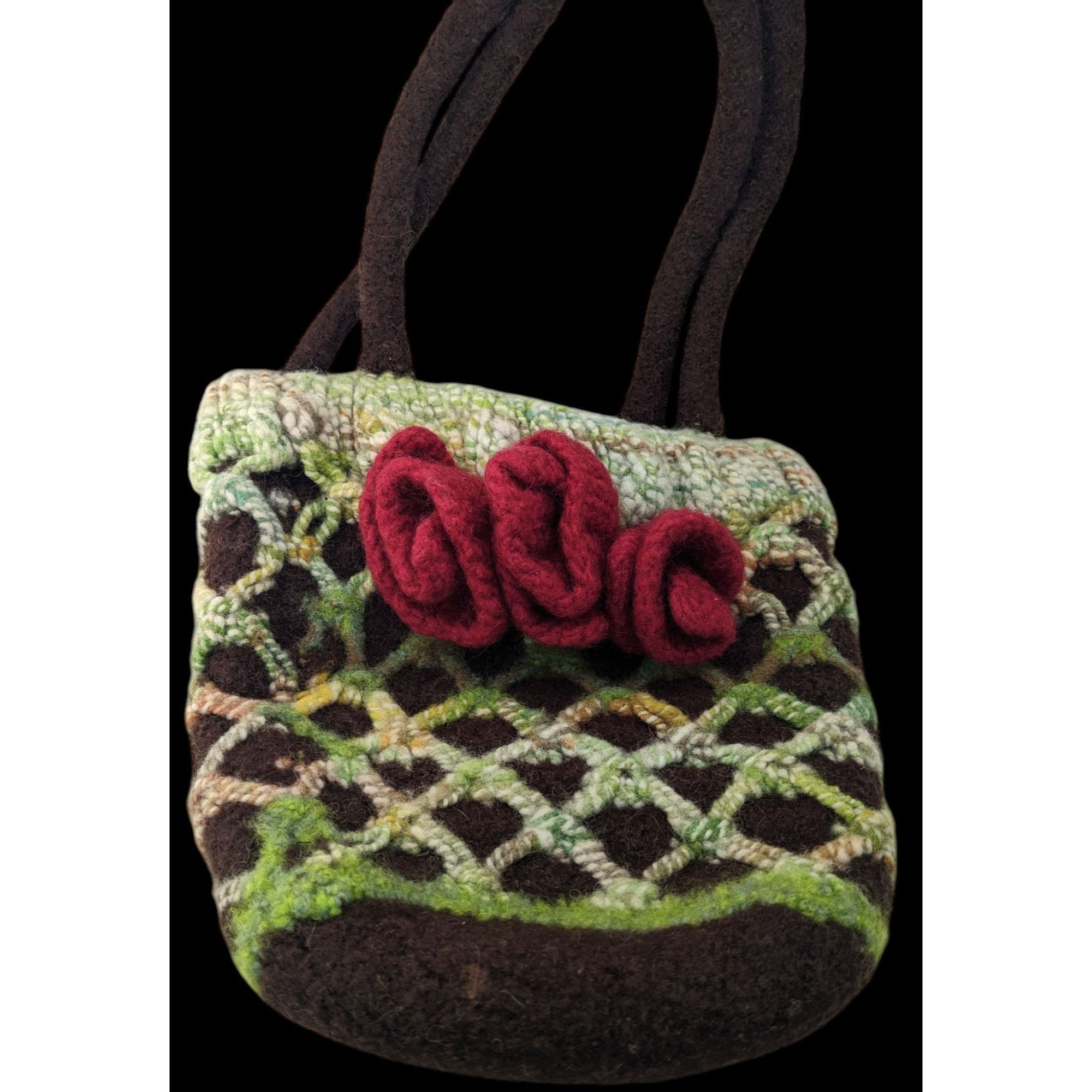 Handmade Handmade Cottagecore Wool Felted Purse With Floral Accents G Size ONE SIZE - 1 Thumbnail