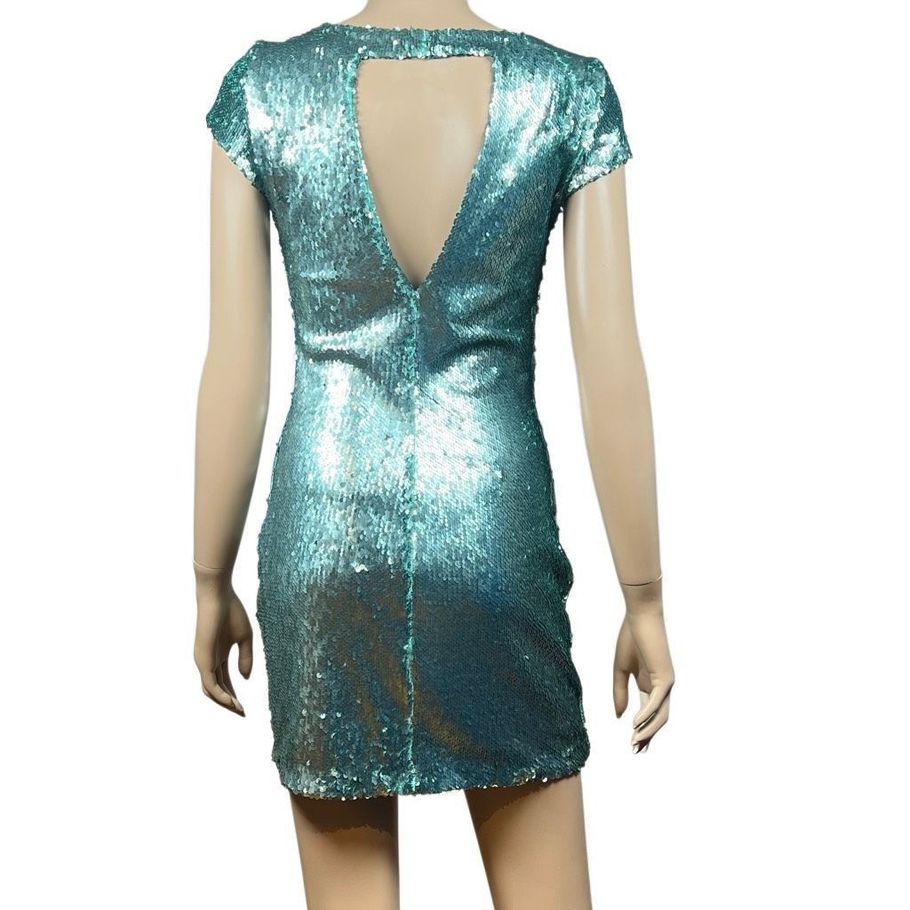 Zara Zara Basic Collection Green Sequin Mini Dress XS Size XS / US 0-2 / IT 36-38 - 6 Thumbnail