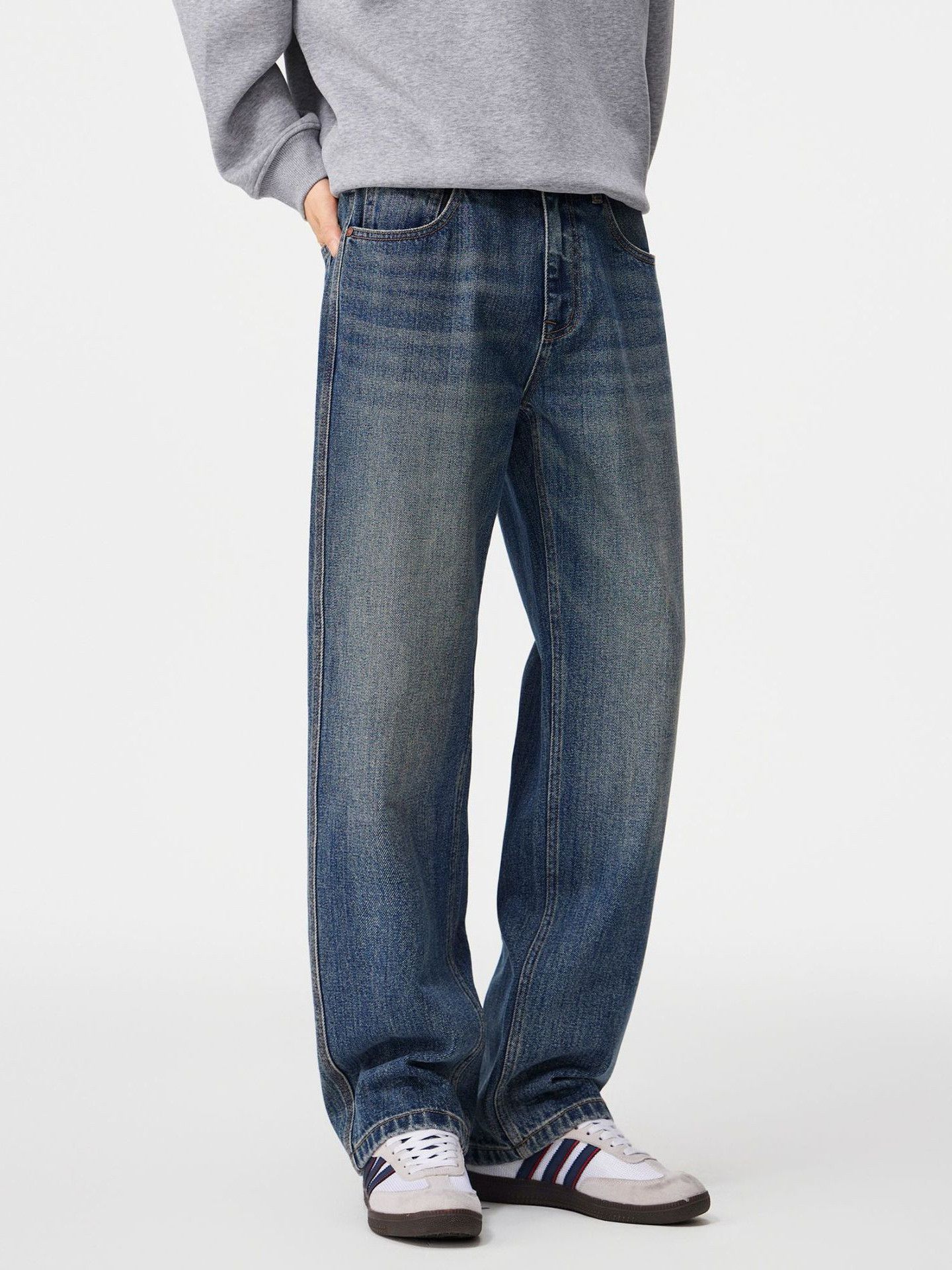 Japanese Brand Men's Blue Wide-Leg Retro Loose Casual Straight Leg Jeans Size US 32 / EU 48 - 4 Thumbnail