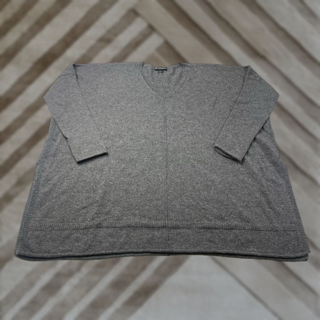 Vintage VINTAGE? No — State Cashmere Sweater Women L Gray 100% Cashmere V-Neck Knit Boxy Oversized Shirt? Size L / US 10 / IT 46 - 1 Thumbnail