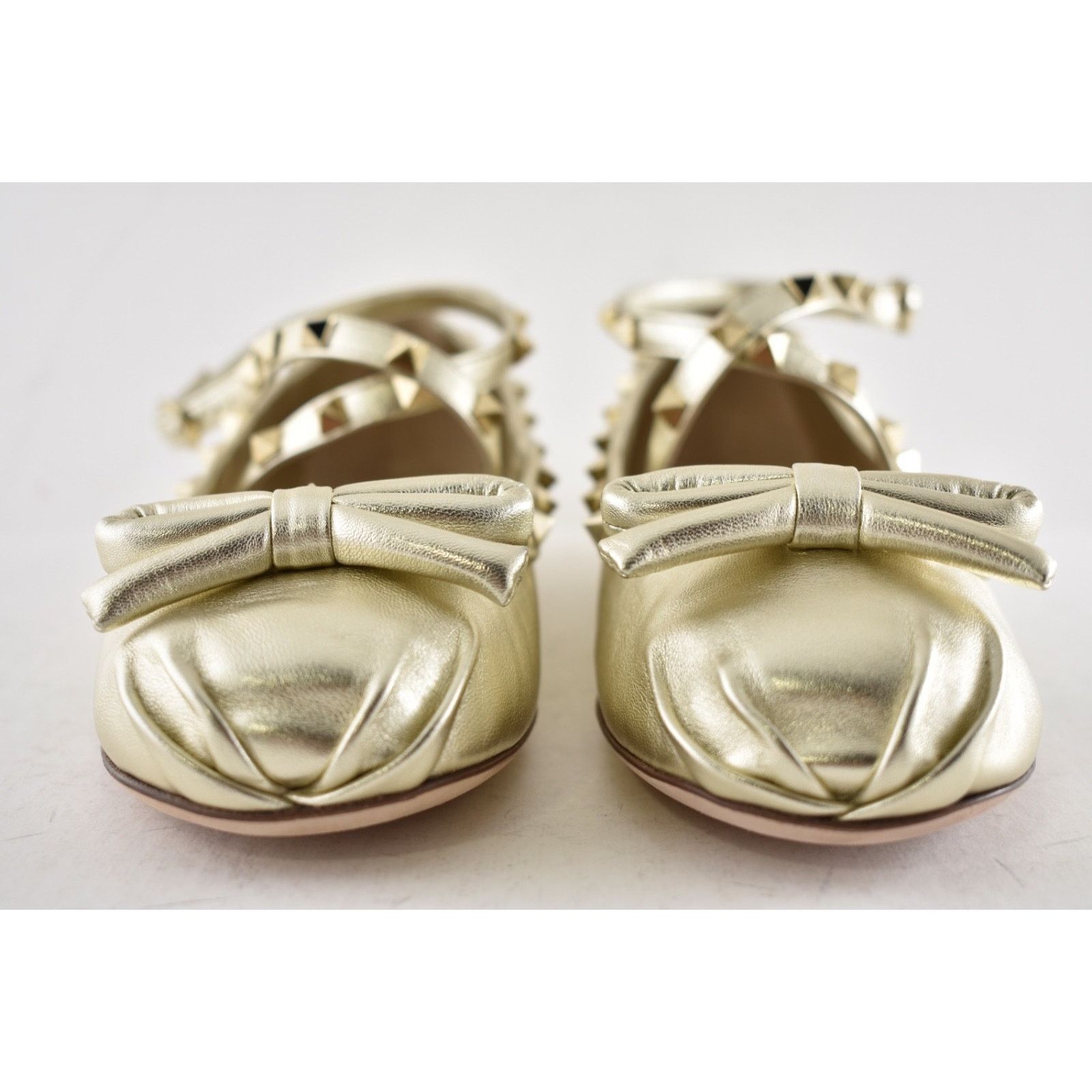 Valentino Valentino Rockstud Platino Gold Stud Ankle Strap Bow Ballet Size US 11 / IT 41 - 9 Thumbnail