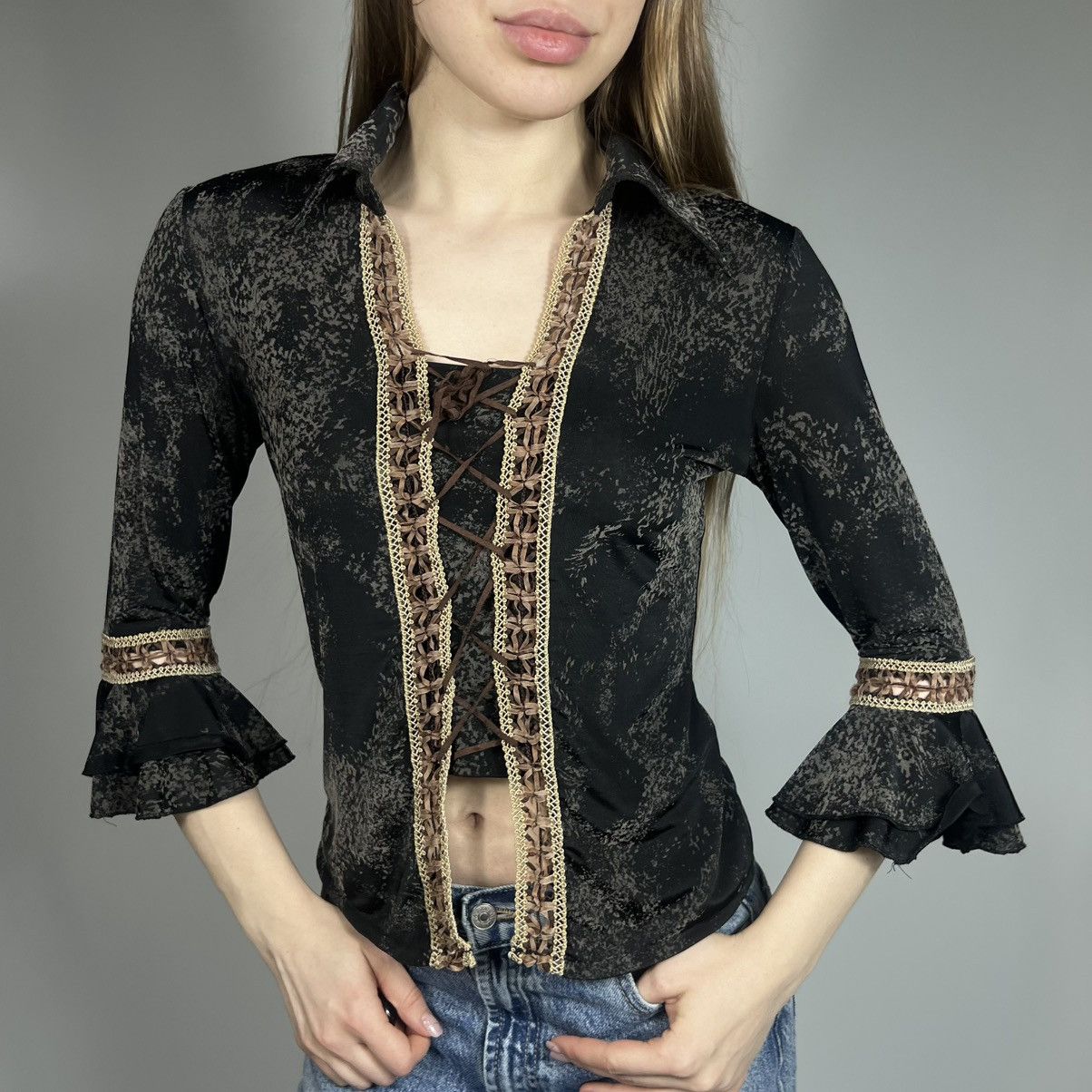 Japanese Brand Vintage Y2K Japanese Front Lace Up Napoleon 90s Style Shirt Size L / US 10 / IT 46 - 2 Thumbnail