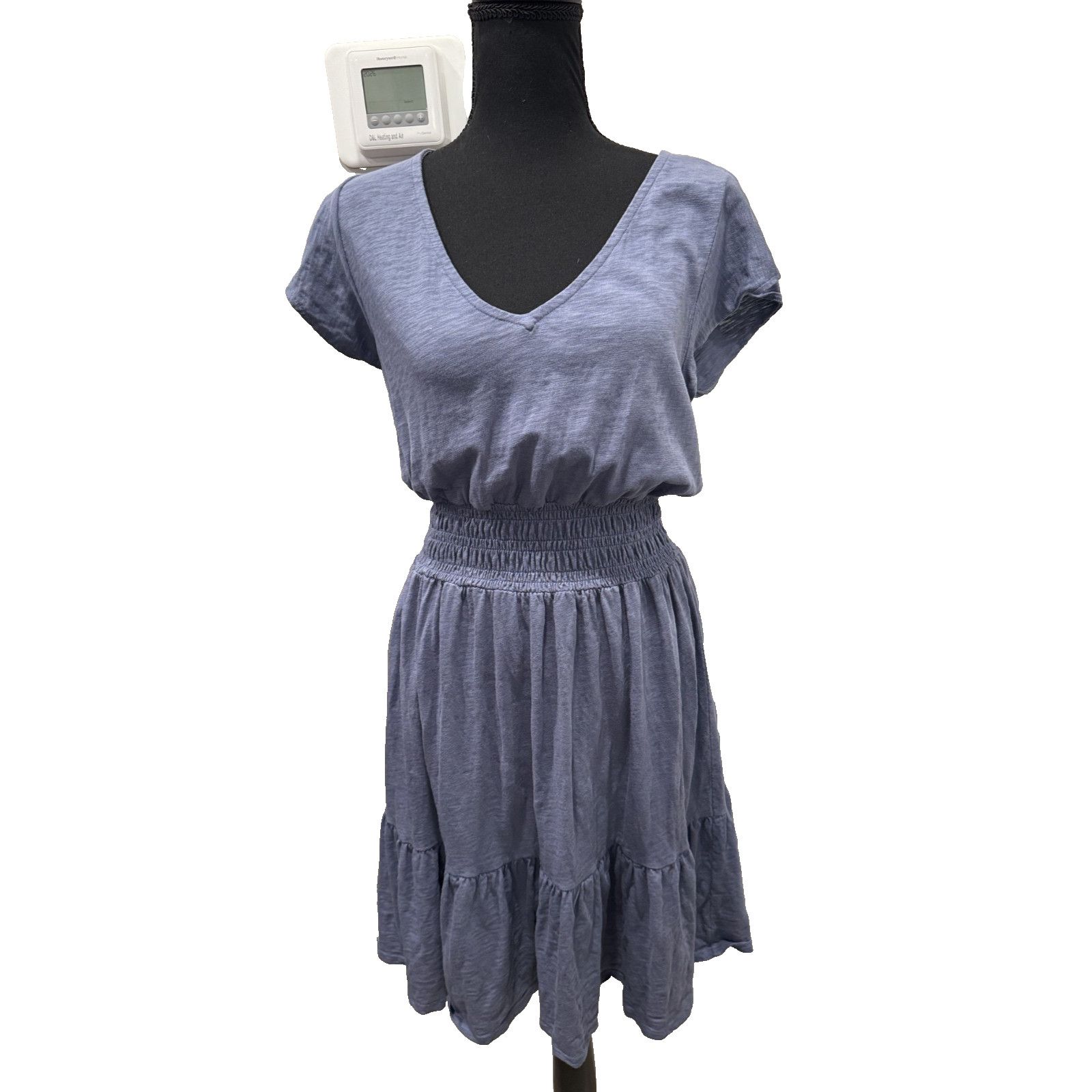 dylan Dylan Blue Cotton Smocked Waist Dress XS V Neck Tiered Boho Size XS / US 0-2 / IT 36-38 - 1 Thumbnail