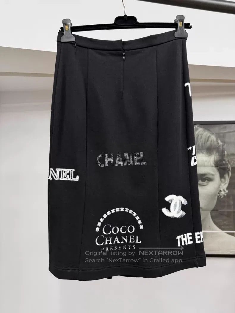 Chanel Chanel Black and white letter printed slit skirt Size 25" / US 0 / IT 36 - 3 Thumbnail