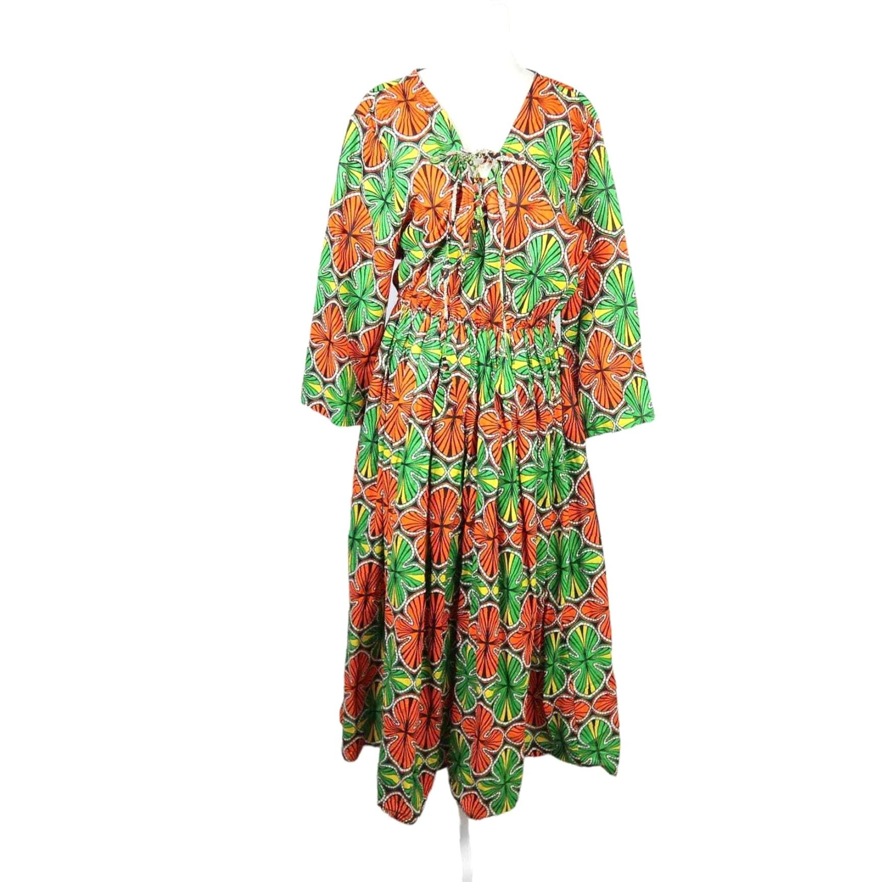 Vintage VINTAGE 70s orange floral midi dress M Size M / US 6-8 / IT 42-44 - 2 Thumbnail