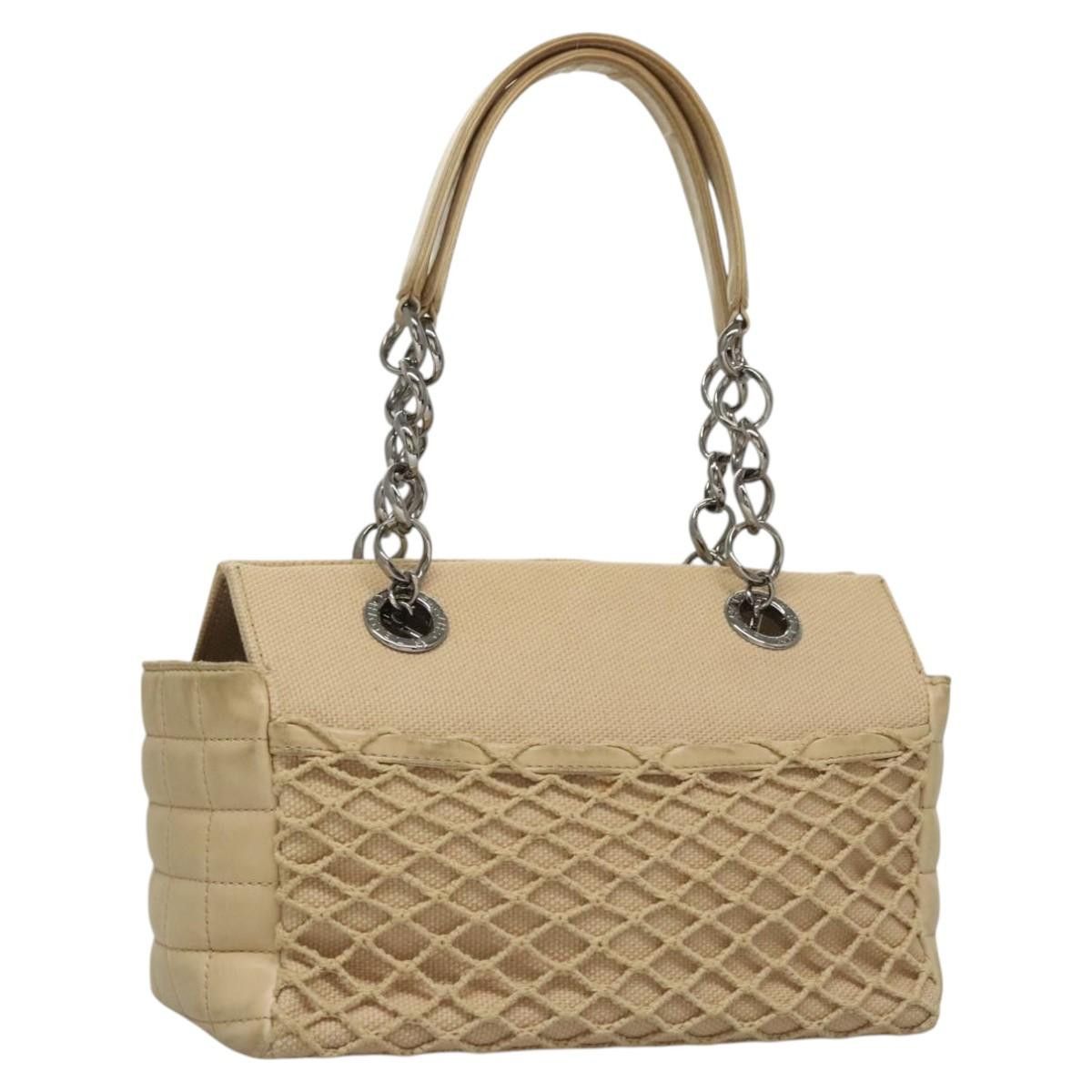 Chanel Choco Bar Tote Bag Canvas Beige Cc Auth Ba528, Women's