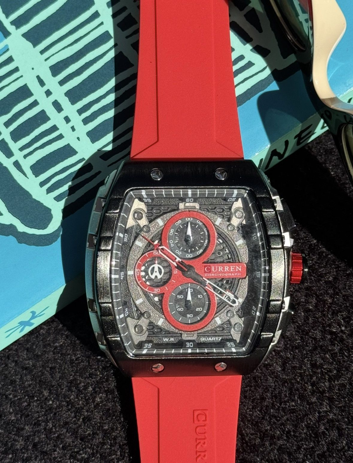 Curren Chronograph Red Men's Sport Wristwatch Quartz Brand New Size ONE SIZE - 3 Thumbnail