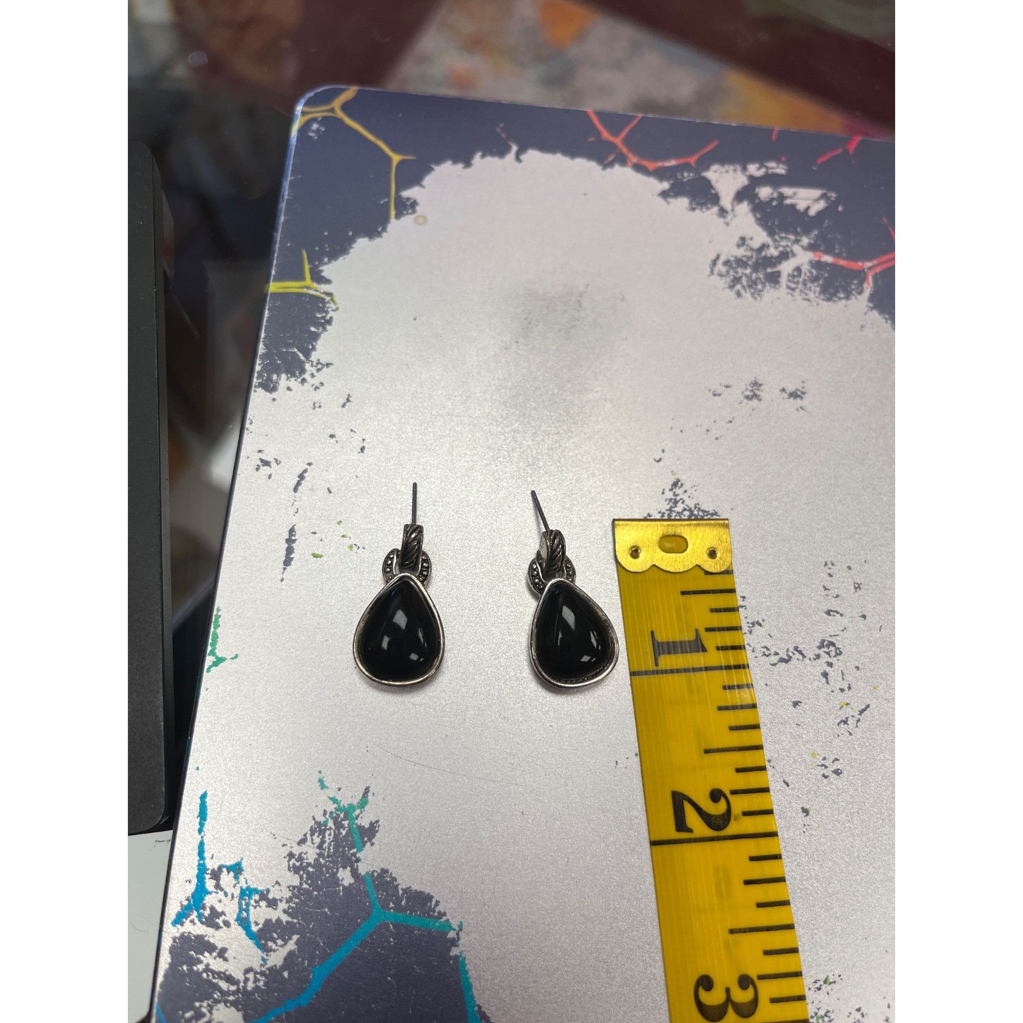 Other Napier VTG black tear drop stone dtuded earrings SKU 9848 Size ONE SIZE - 2 Thumbnail