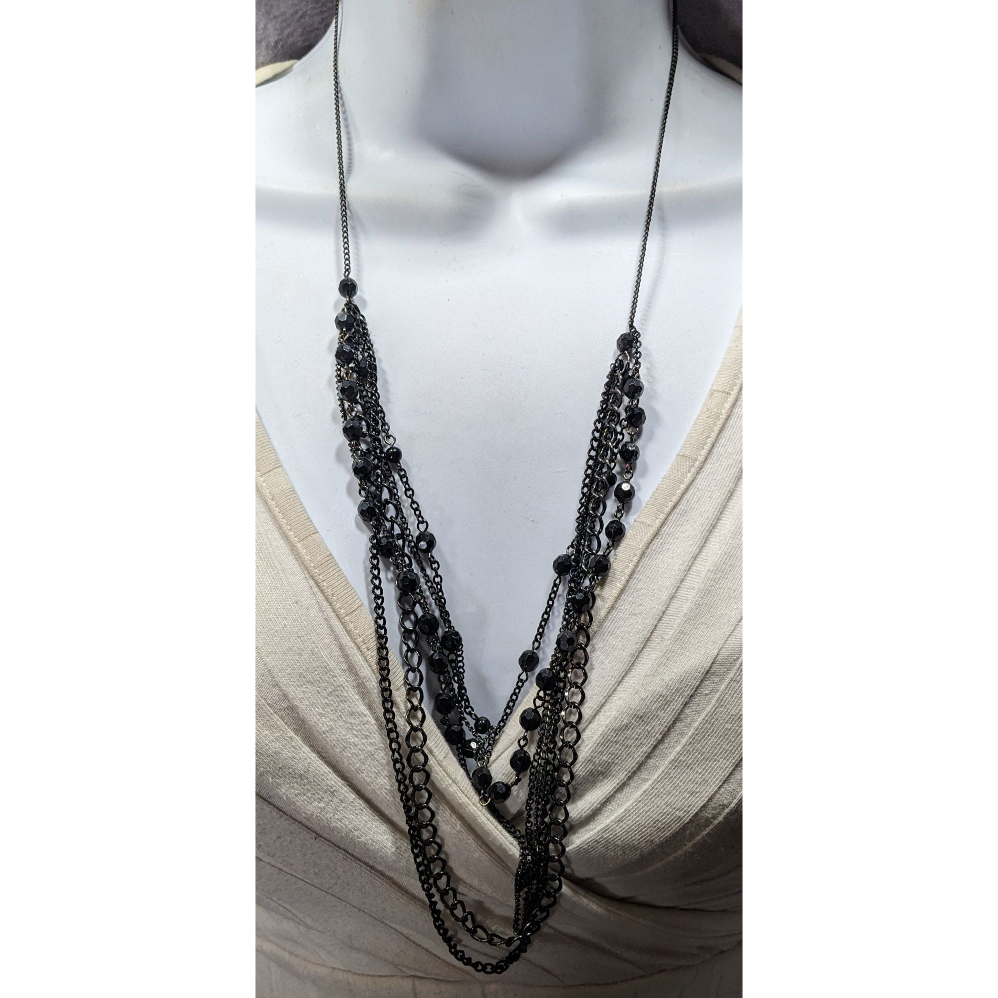 Other Gothic Black Multi-Layer Chain Necklace With Faceted Beads & Size ONE SIZE - 1 Thumbnail