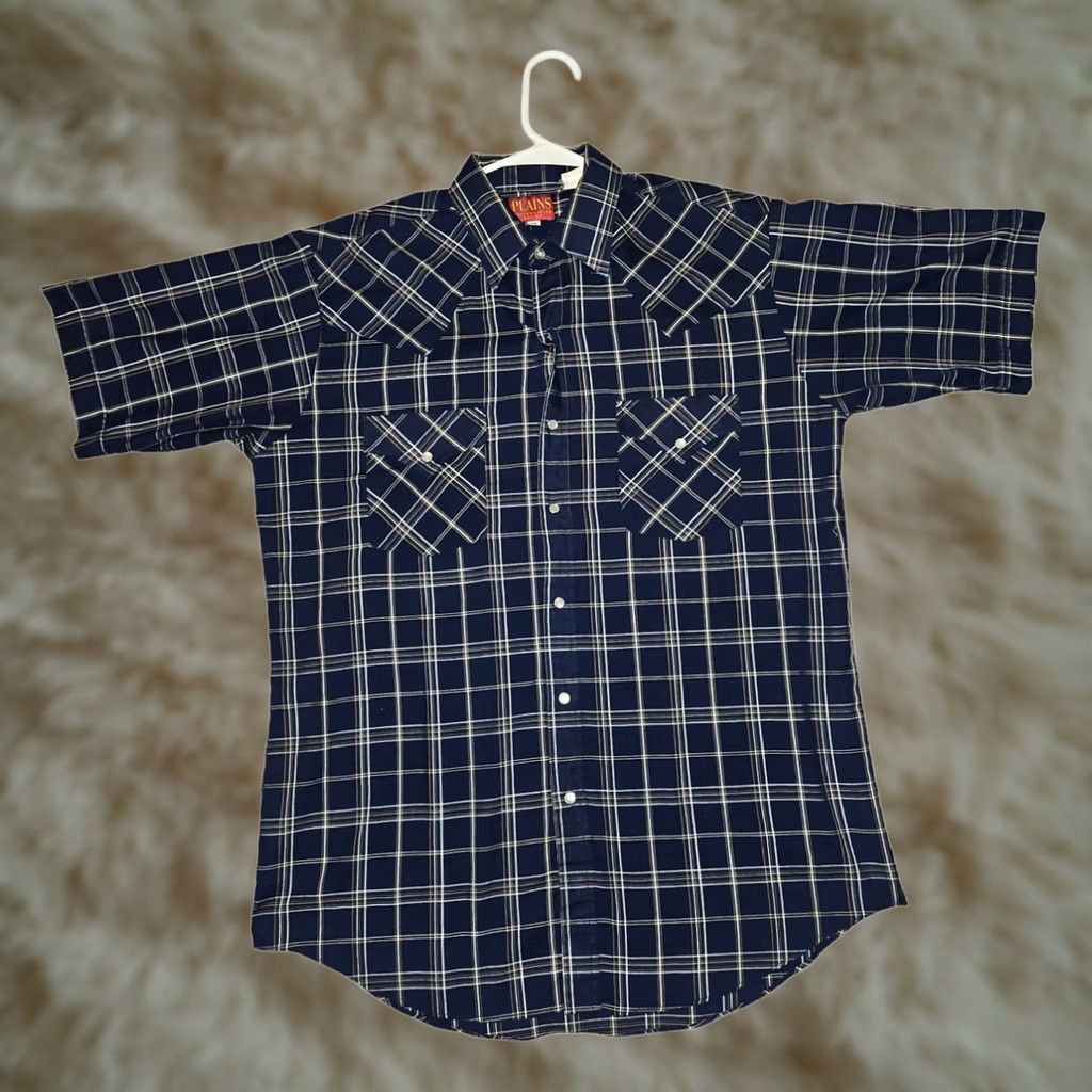 Vintage VINTAGE Plains Western Wear Pearl Snap Medium Men's Blue Plaid Western Cowboy Classic Size US M / EU 48-50 / 2 - 1 Thumbnail