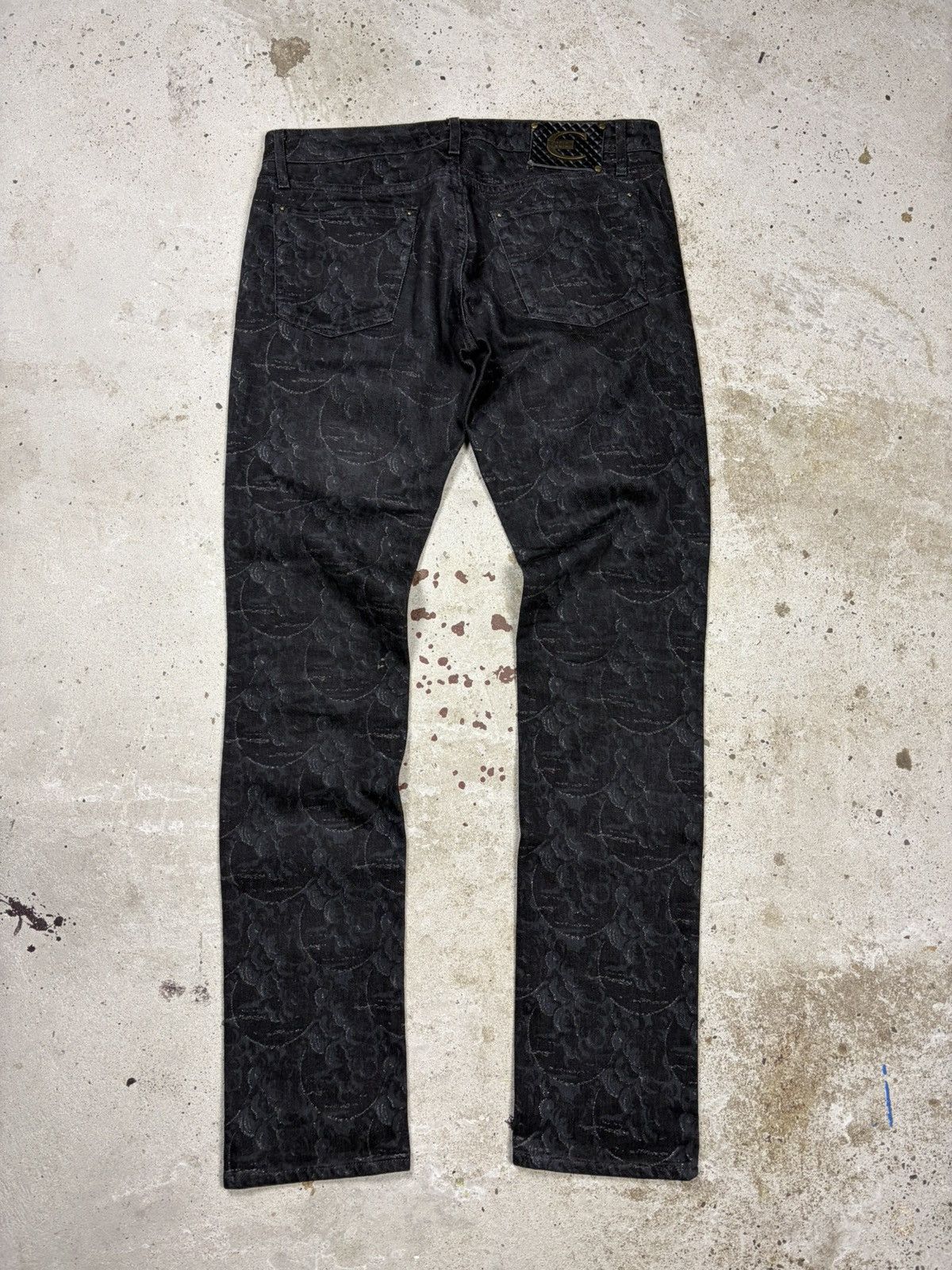 Just Cavalli 2000s Just Roberto Cavalli Abstract Floral Print Black Jeans Size 30" / US 8 / IT 44 - 2 Thumbnail