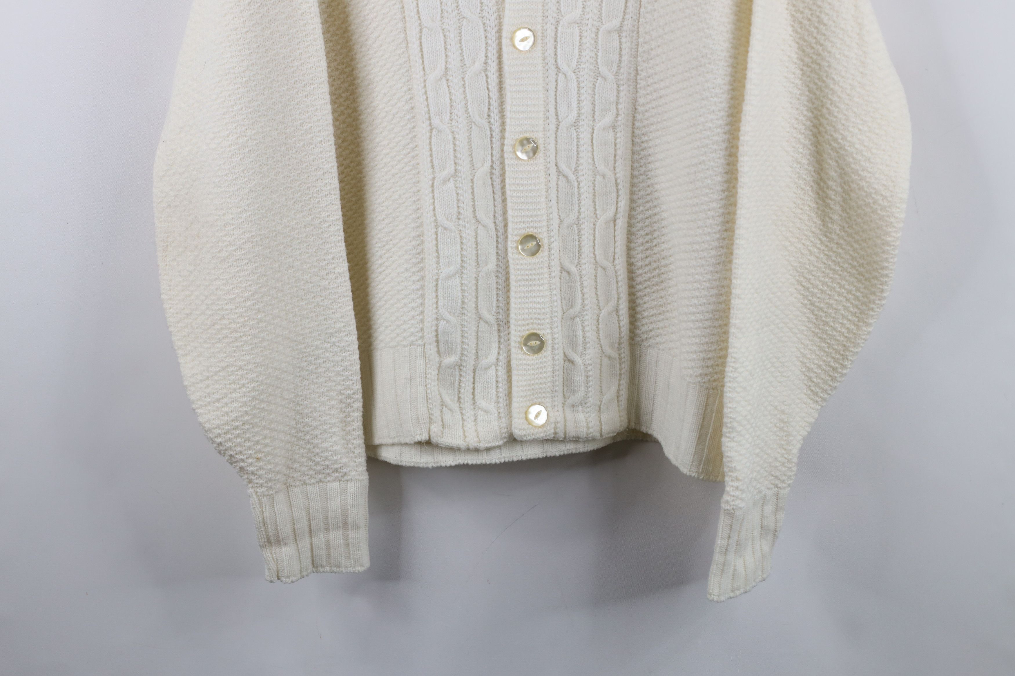 Vintage Vintage 50s Penneys Cable Knit Cardigan Sweater White USA Size US M / EU 48-50 / 2 - 3 Thumbnail