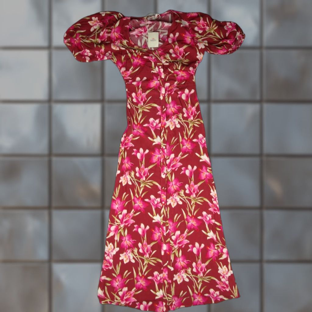 Faherty Sorrento Dress Womens Small Red Floral Button Front Maxi Sundress Summer