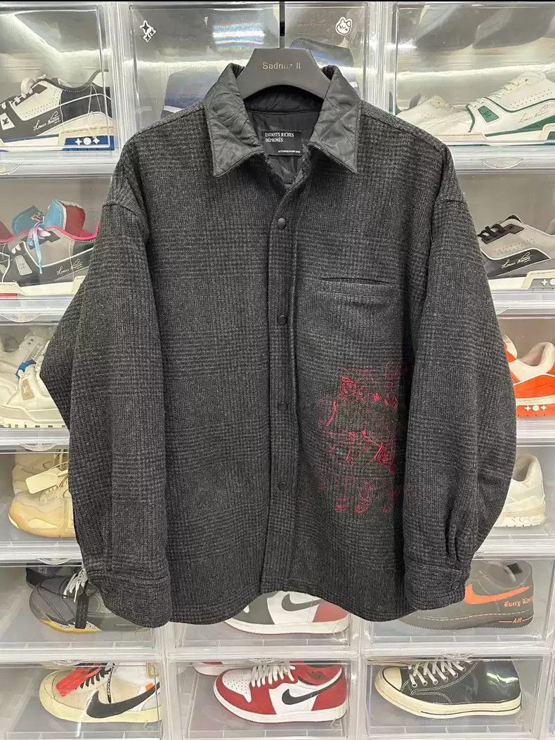 Enfants Riches Deprimes ERD 22aw Black wool plaid embroidered cotton shirt