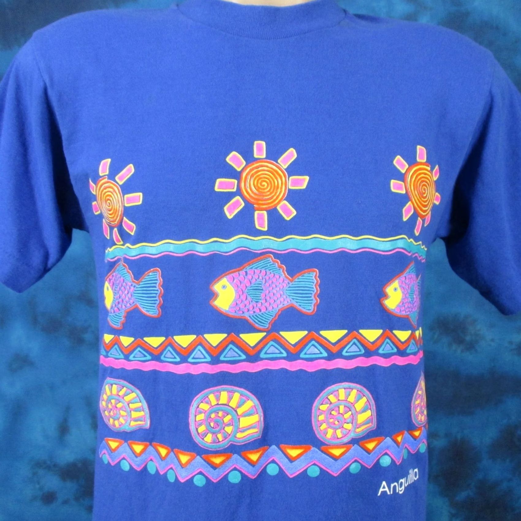 Fruit Of The Loom VINTAGE Anguilla Cartoon Art T-Shirt S Beach 80s 90s Cotton Nike? Size US S / EU 44-46 / 1 - 4 Thumbnail