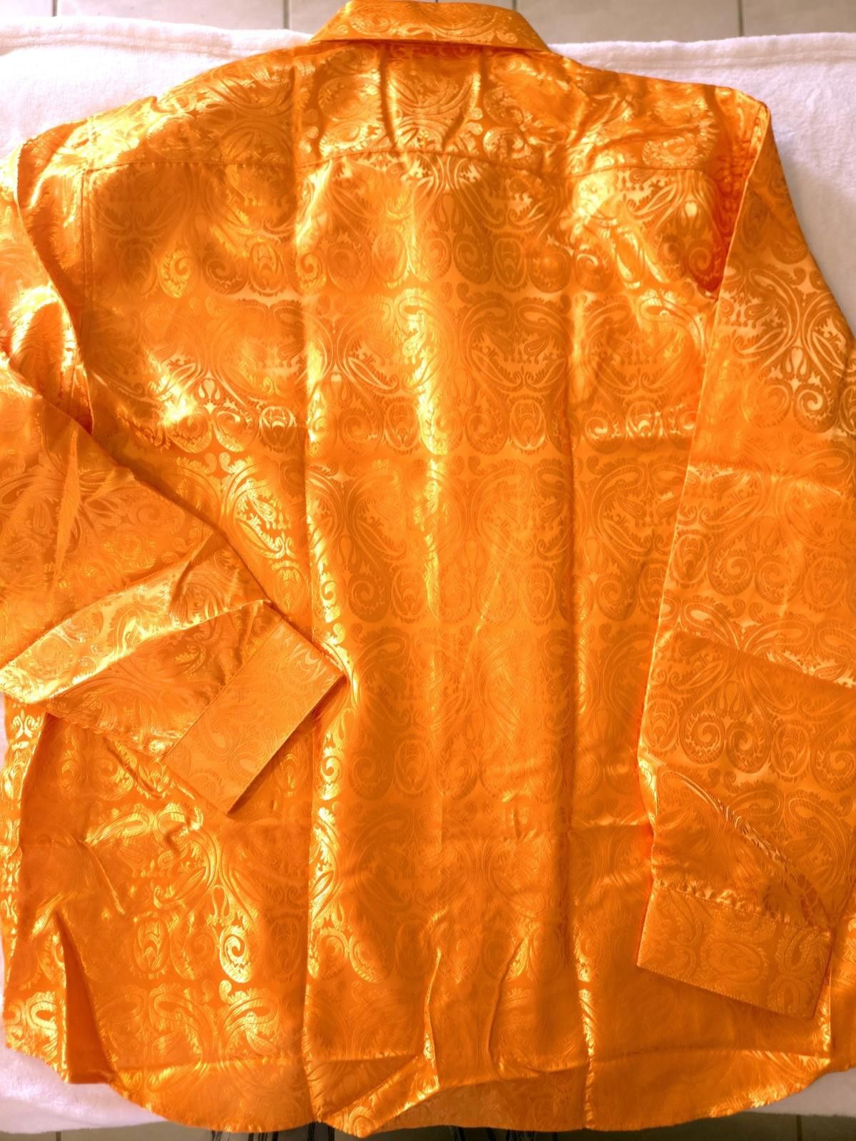 Other DiBanGU 3XL Silk Blend Button Up Shirt LS Orange Paisley NEW Size 52R - 3 Thumbnail