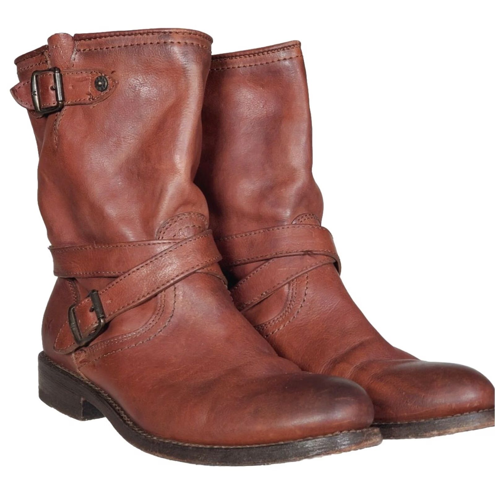 Frye FRYE Jayden Cross Engineer Boots Mahogany Leather Pull On Ankle Women's US 7 B Boots Womens Size US 7 / IT 37 - 2 Thumbnail