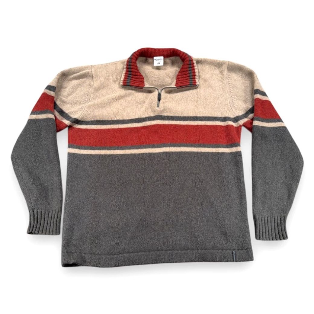 Vintage Columbia Sweater Adult LARGE Gray Brown Burnt Orange Wool Blend Quarter Zip Size US L / EU 52-54 / 3 - 2 Thumbnail