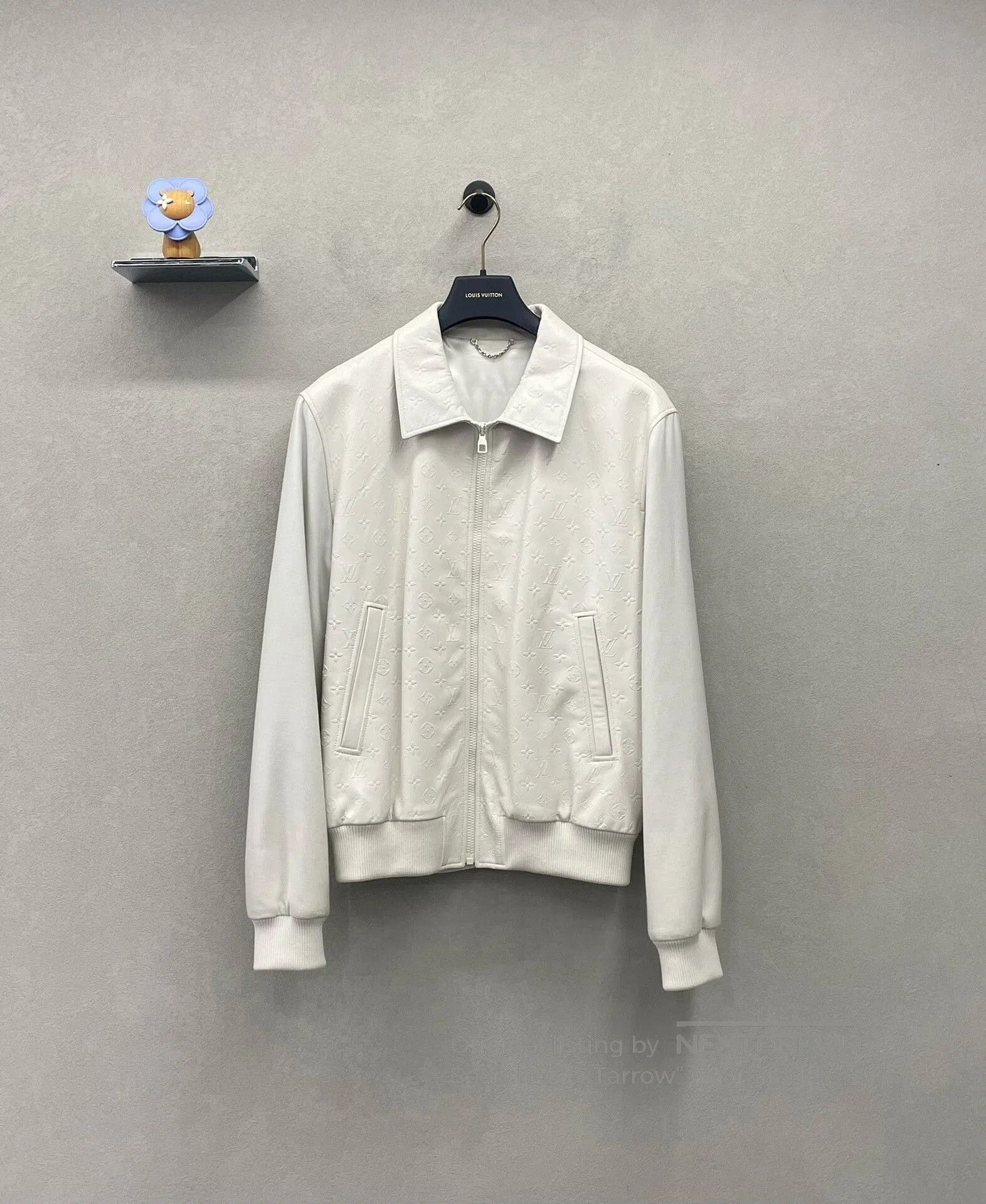 white logo lambskin leather jacket for men.