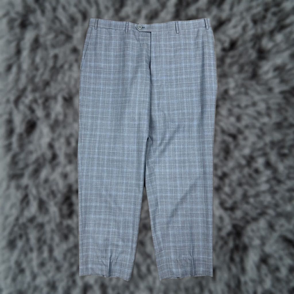 Canali Canali Wool Plaid Dress Pants - 38 Mens Regular Inseam 29 Blue Gray Wool (100%) Dress Pants Size US 38 / EU 54 - 1 Thumbnail