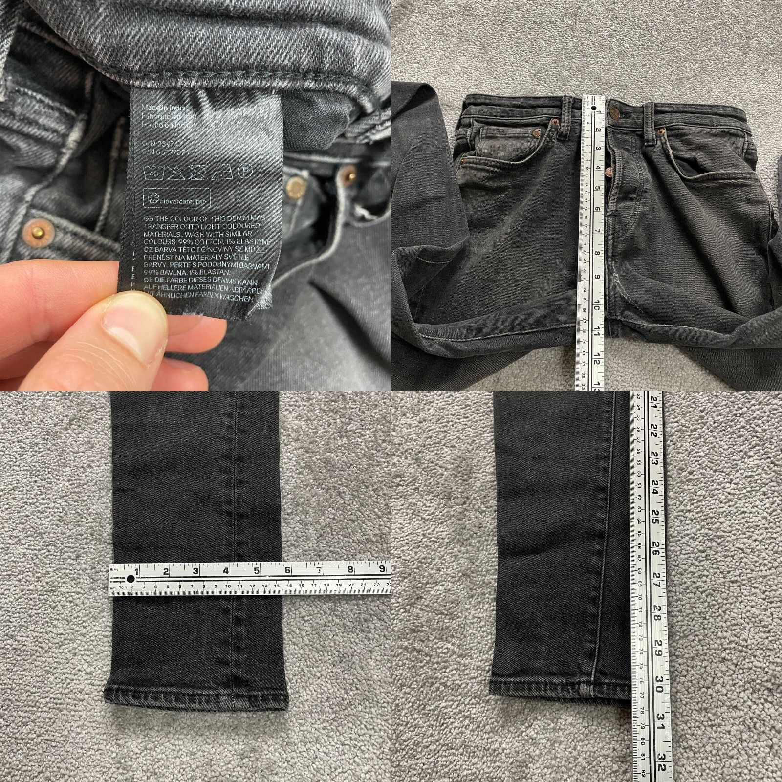 Denime & Denim Skinny Jeans Womens 30x30.5 Black High Rise Button Fly Casual Size 30" / US 8 / IT 44 - 8 Thumbnail