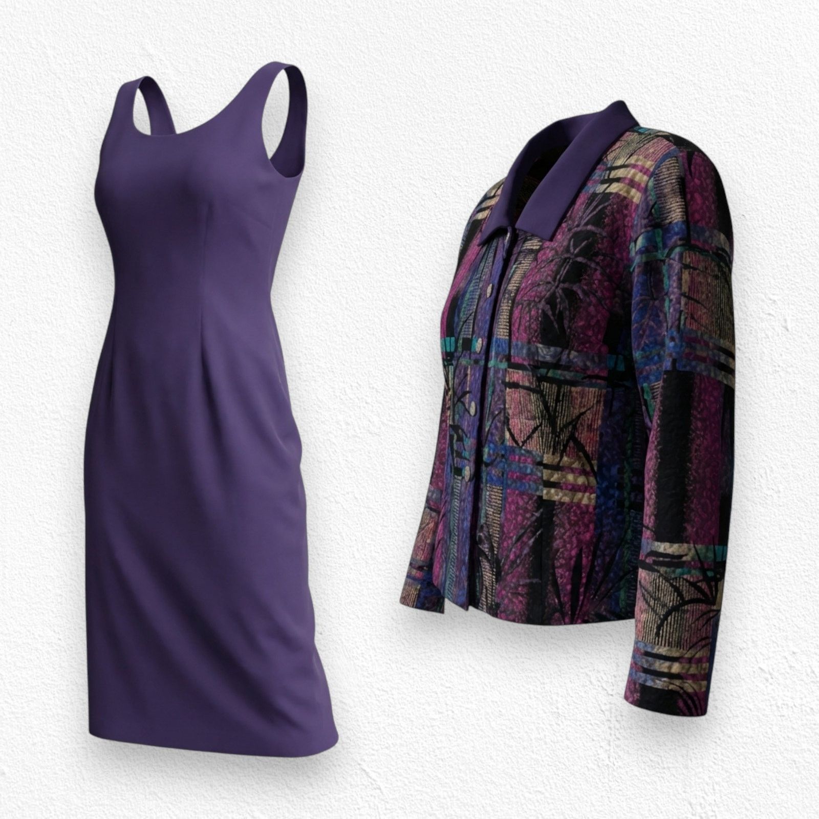 Vintage Vintage Purple Jacquard Dress Set Jacket Set Size 12 Size XL / US 12-14 / IT 48-50 - 2 Thumbnail