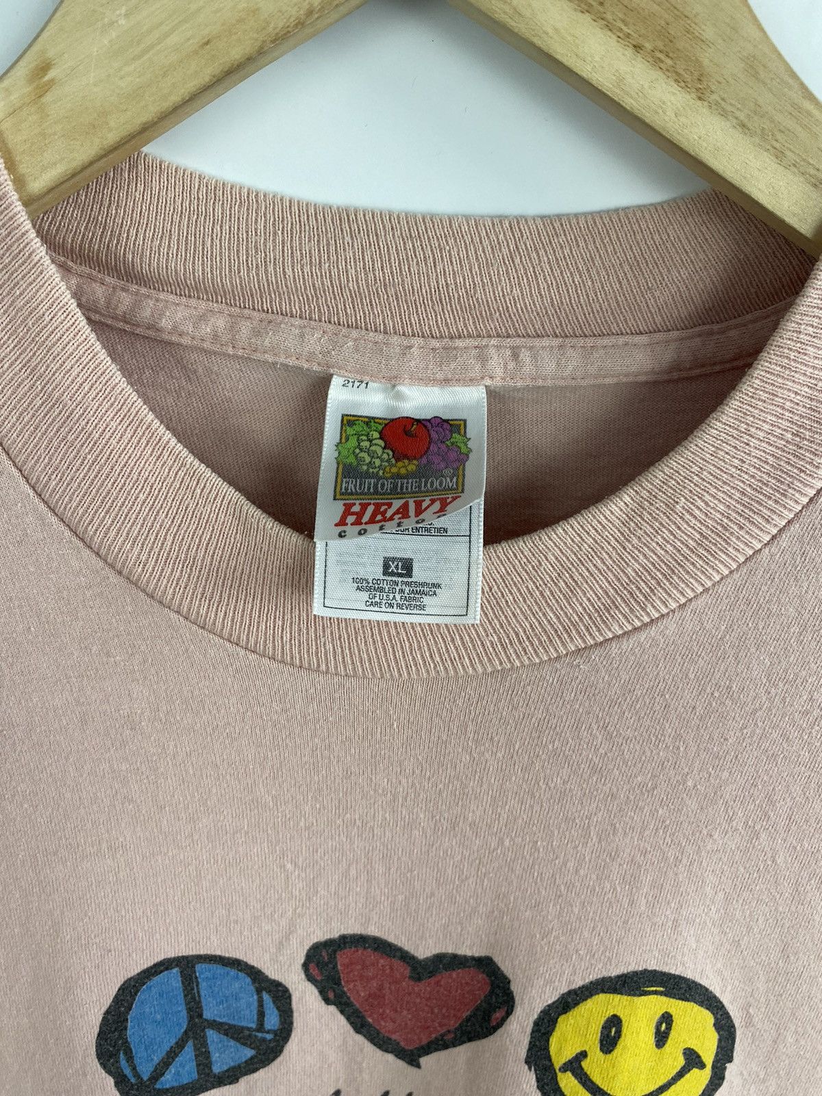 Fruit Of The Loom 🇺🇸 ☮️ Vintage 90s Peace Love Smile Rare Y2K T-Shirt Retro Hype Size US XL / EU 56 / 4 - 4 Thumbnail