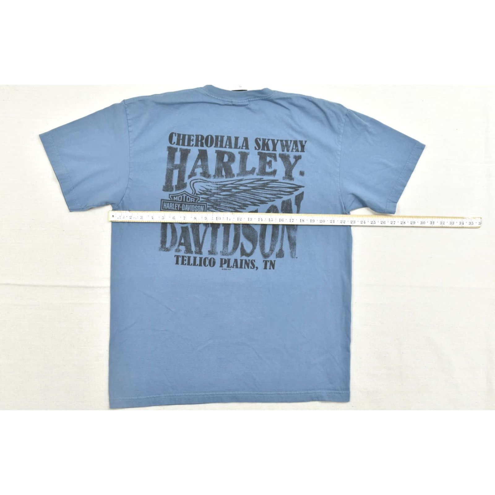 Harley Davidson Harley-Davidson T-Shirt Men XL Blue Cherohala Skyway Tellico Plains TN Double-Sided Print Crew Neck Short Sleeve Cotton Spring Summer 2010-2019 Size US XL / EU 56 / 4 - 3 Thumbnail
