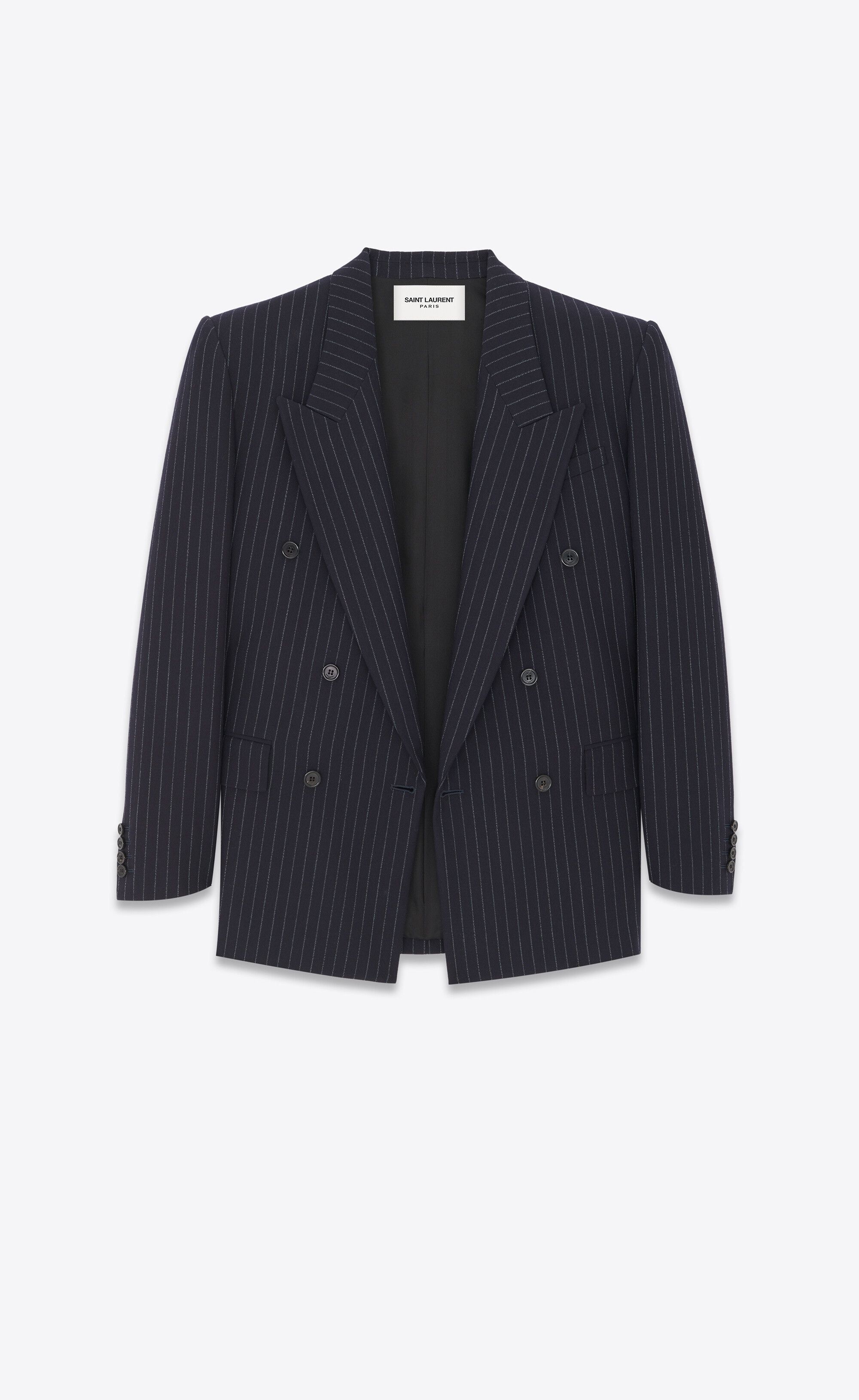 Saint Laurent Paris o1tr1nto0325 762930 Oversized Jacket Striped Wool Flannel Size L / US 10 / IT 46 - 1 Thumbnail