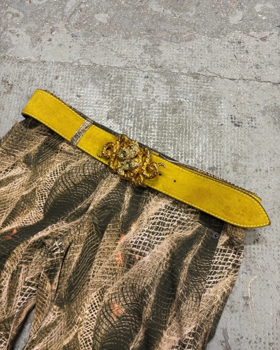 Roberto Cavalli × Vintage 2000s Roberto Cavalli Yellow Suede Leather Embellished Buckle Belt Size ONE SIZE - 1 Thumbnail