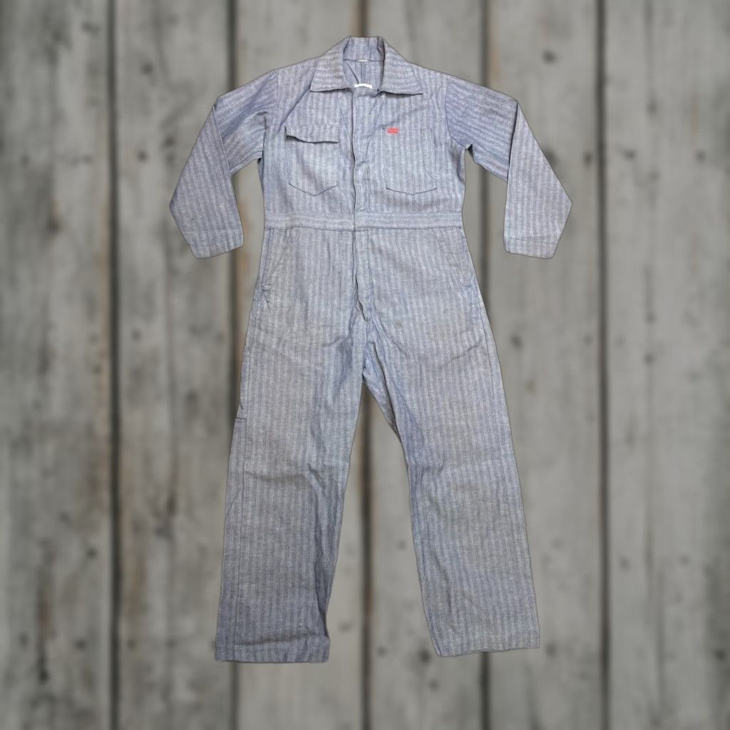 VINTAGE Big Smith UnionCoveralls Denim Striped Engineer Herringbone Sz L Gray 60s 60s Workwear Mens Sizexxx