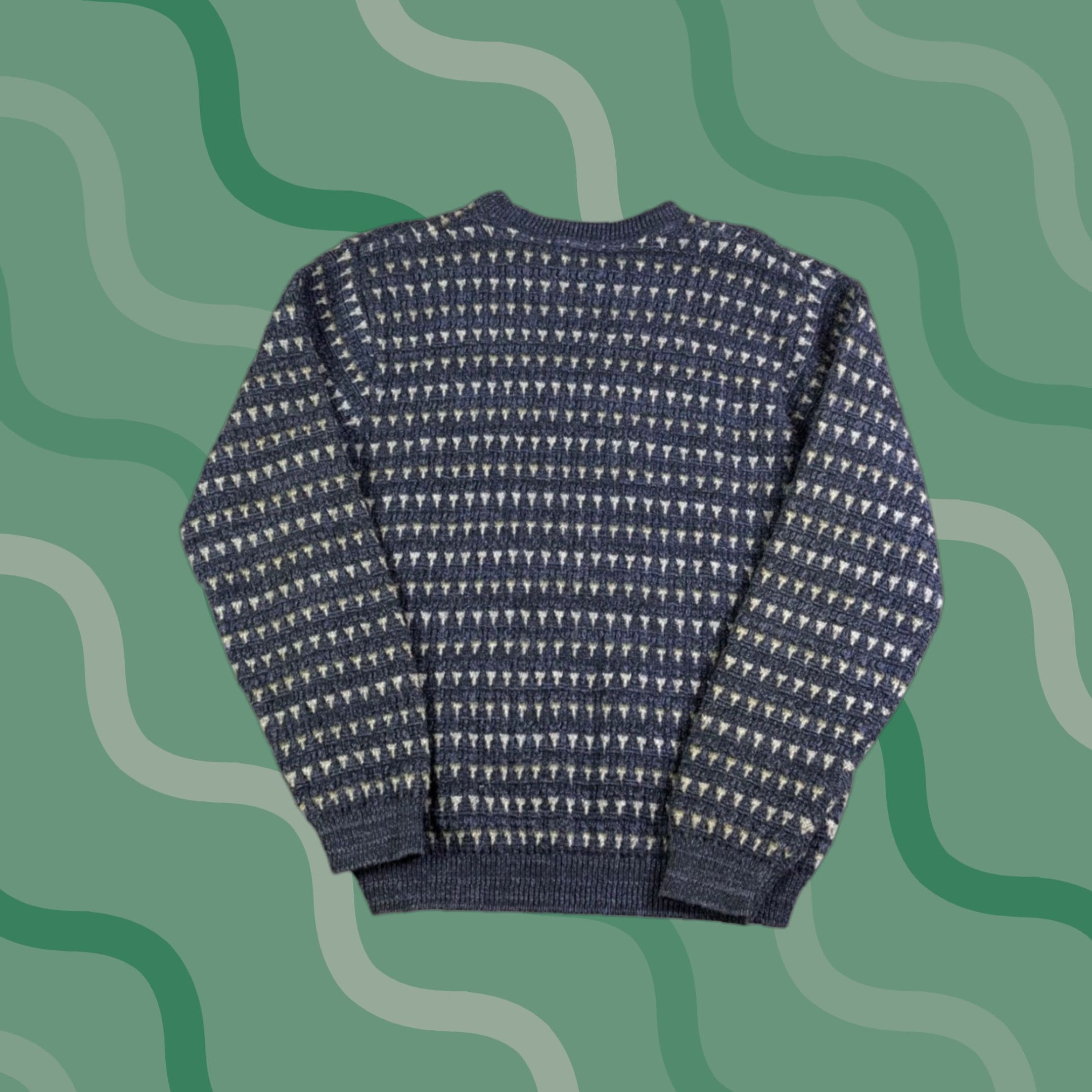 Vintage David Taylor Mens Navy Blue Tan Knit Crewneck Sweater Small Cotton Blend Size US S / EU 44-46 / 1 - 1 Thumbnail