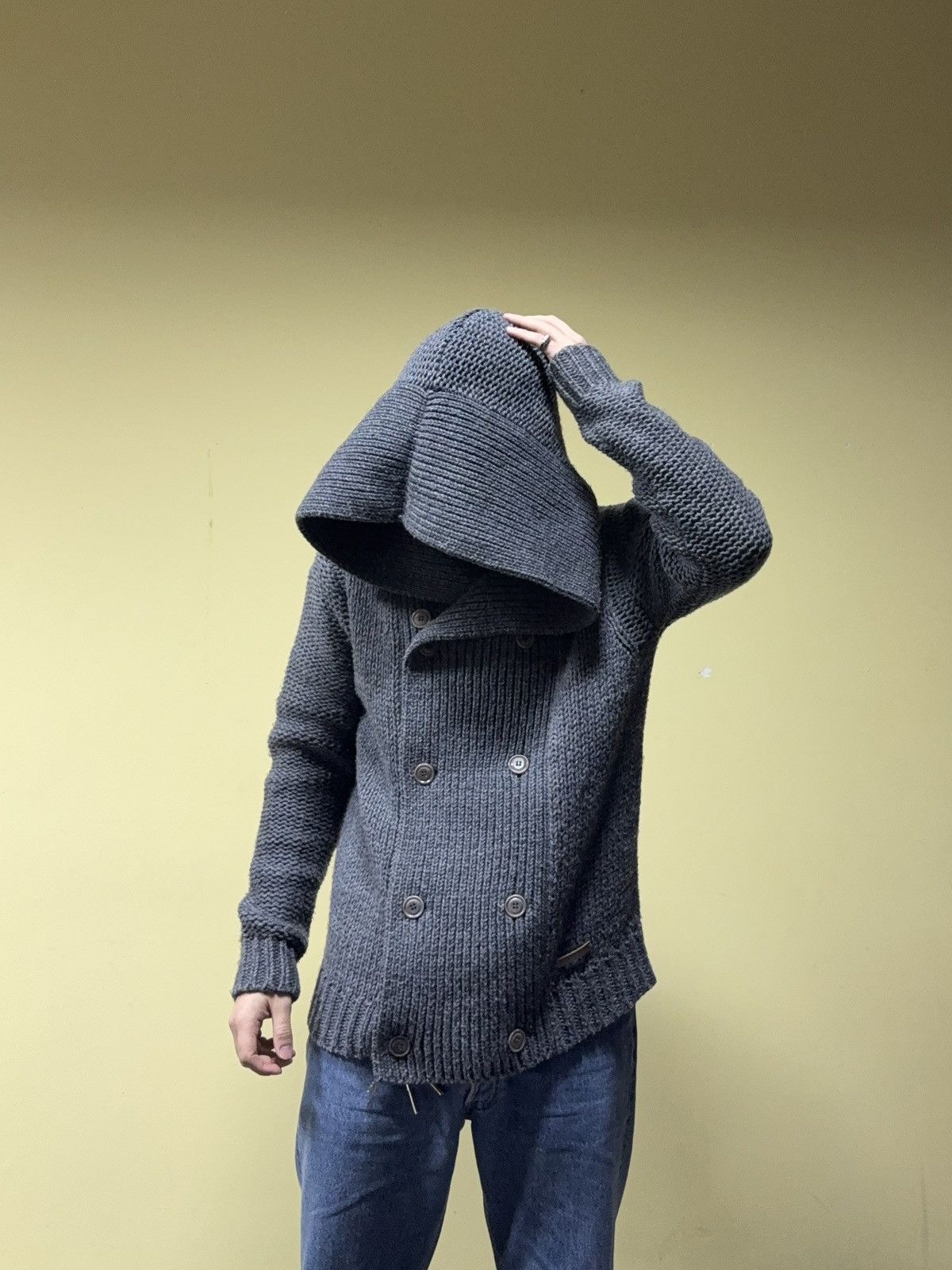 Diesel DIESEL giant hood avant garde knitted hoodie big wool button Size US L / EU 52-54 / 3 - 3 Thumbnail