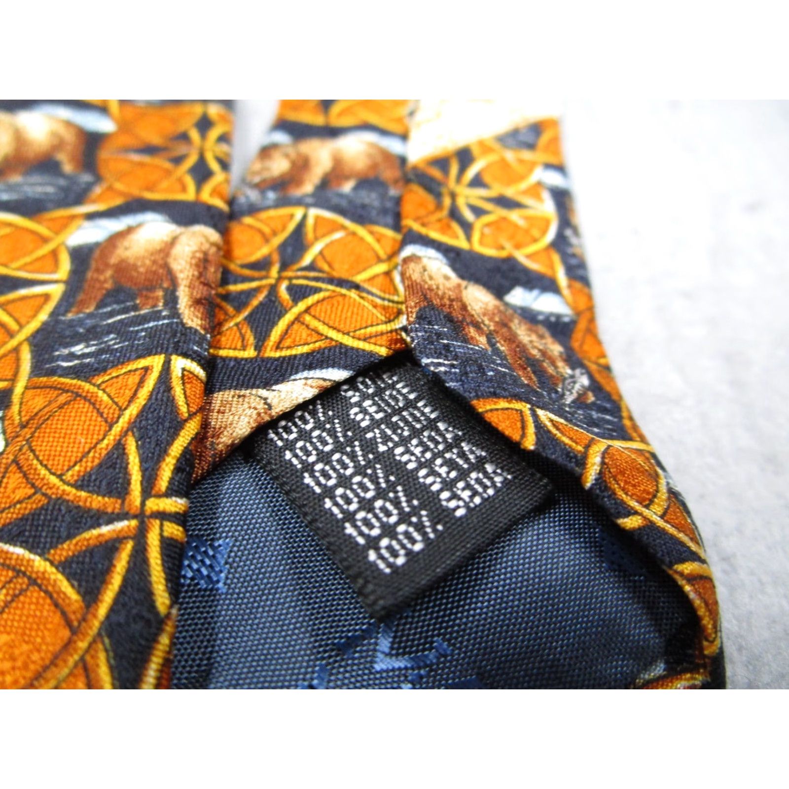 MCM MCM Neck Tie One Size Orange Silk Geometric Bear Designer Made in Italy Mens Size ONE SIZE - 4 Thumbnail