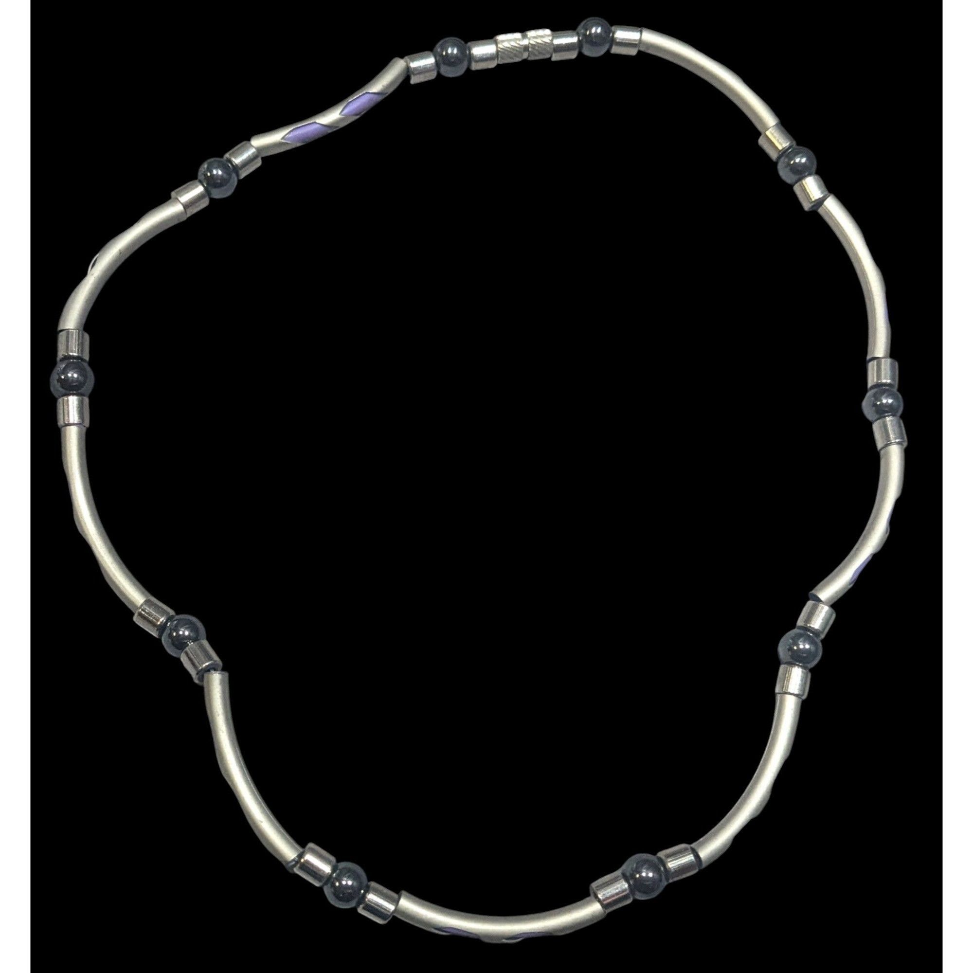 Other Vintage 90s Silver Tone Tube Beads With Purple Rubber Accent Size ONE SIZE - 1 Thumbnail