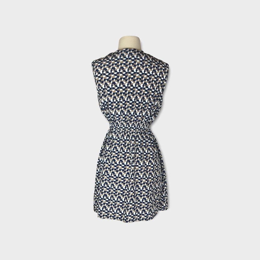 Feathers Feathers | Geometric Navy Blue Print Sleeveless Dress Size M / US 6-8 / IT 42-44 - 2 Thumbnail