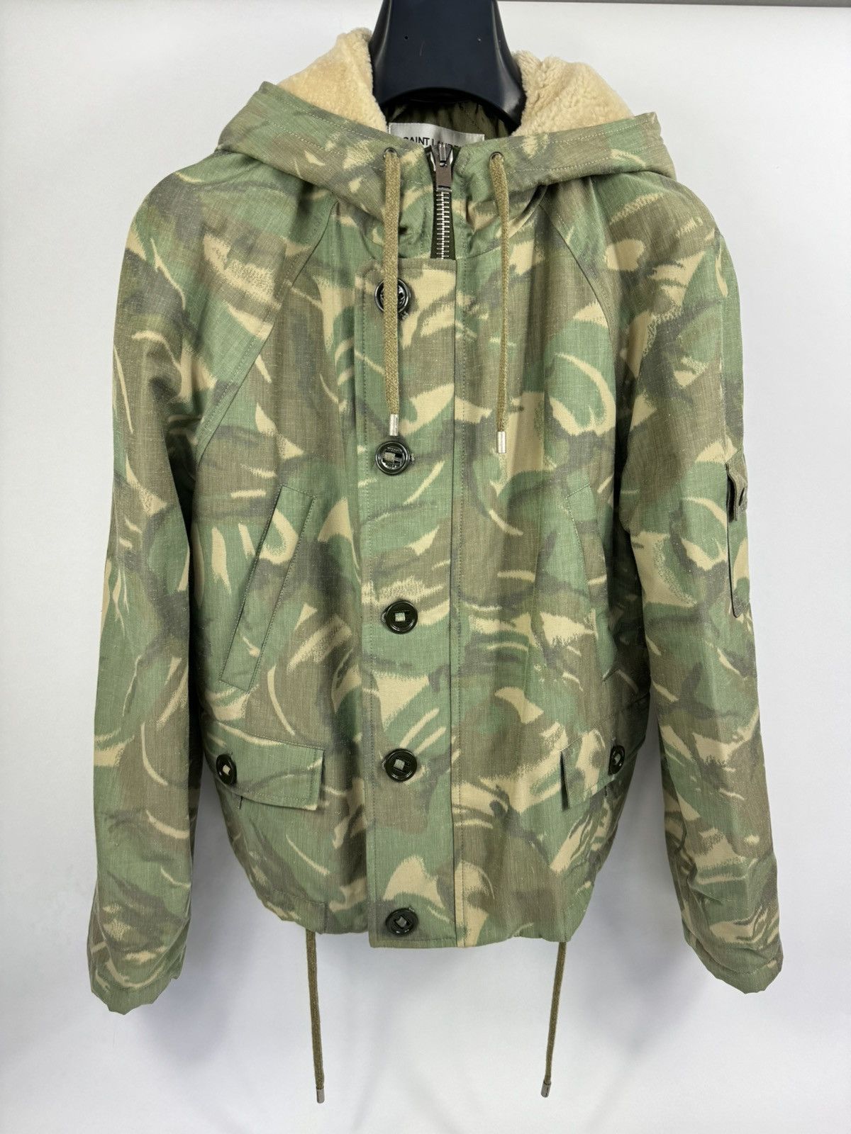 Saint Laurent Paris CAMOUFLAGE REAL SHEARLING HOOD JACKET Size US S / EU 44-46 / 1 - 1 Thumbnail