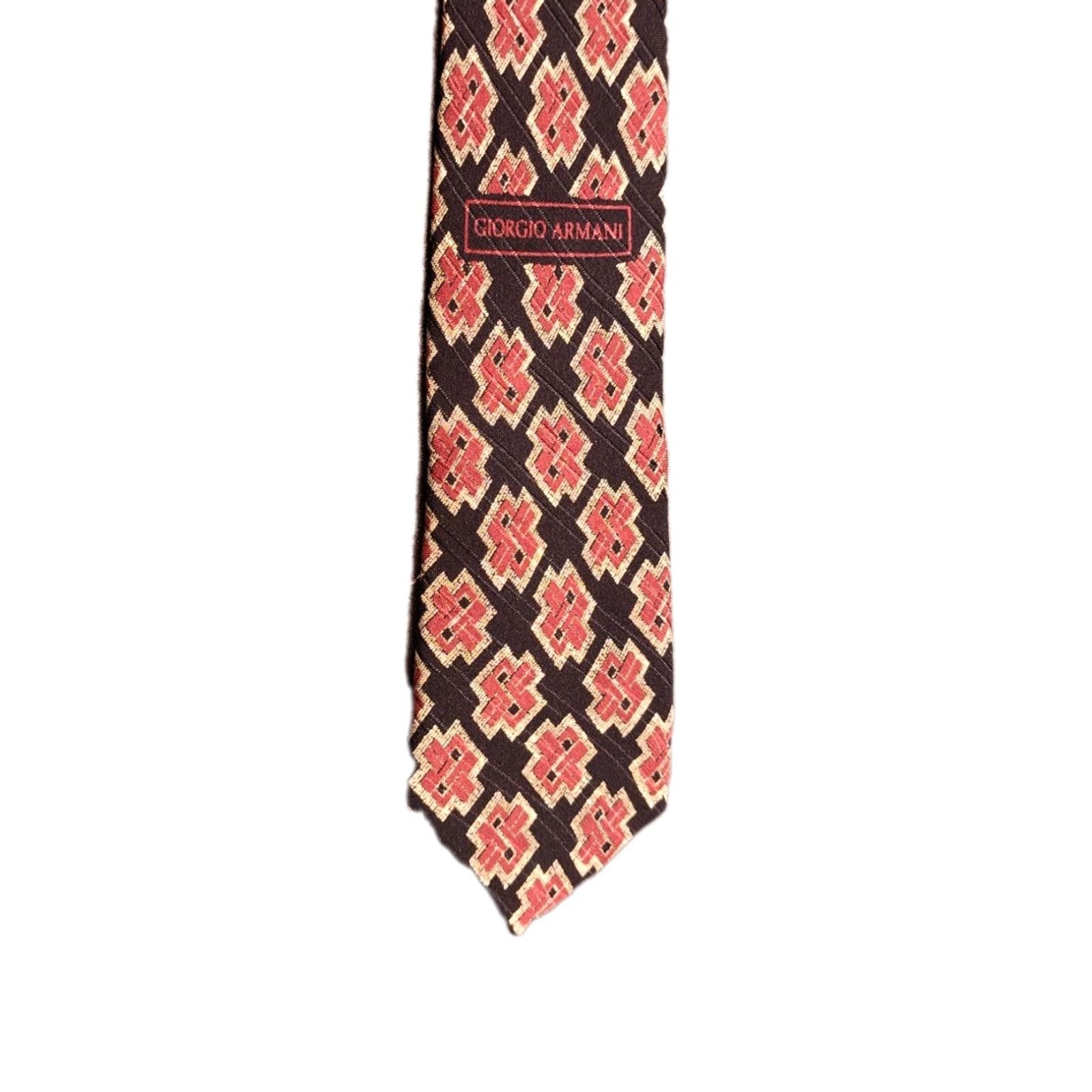 Giorgio Armani VINTAGE Giorgio Armani Men's Tie 100% Silk Geometric Cross Pattern Retro Designer Italy 57"-60" Size ONE SIZE - 6 Thumbnail