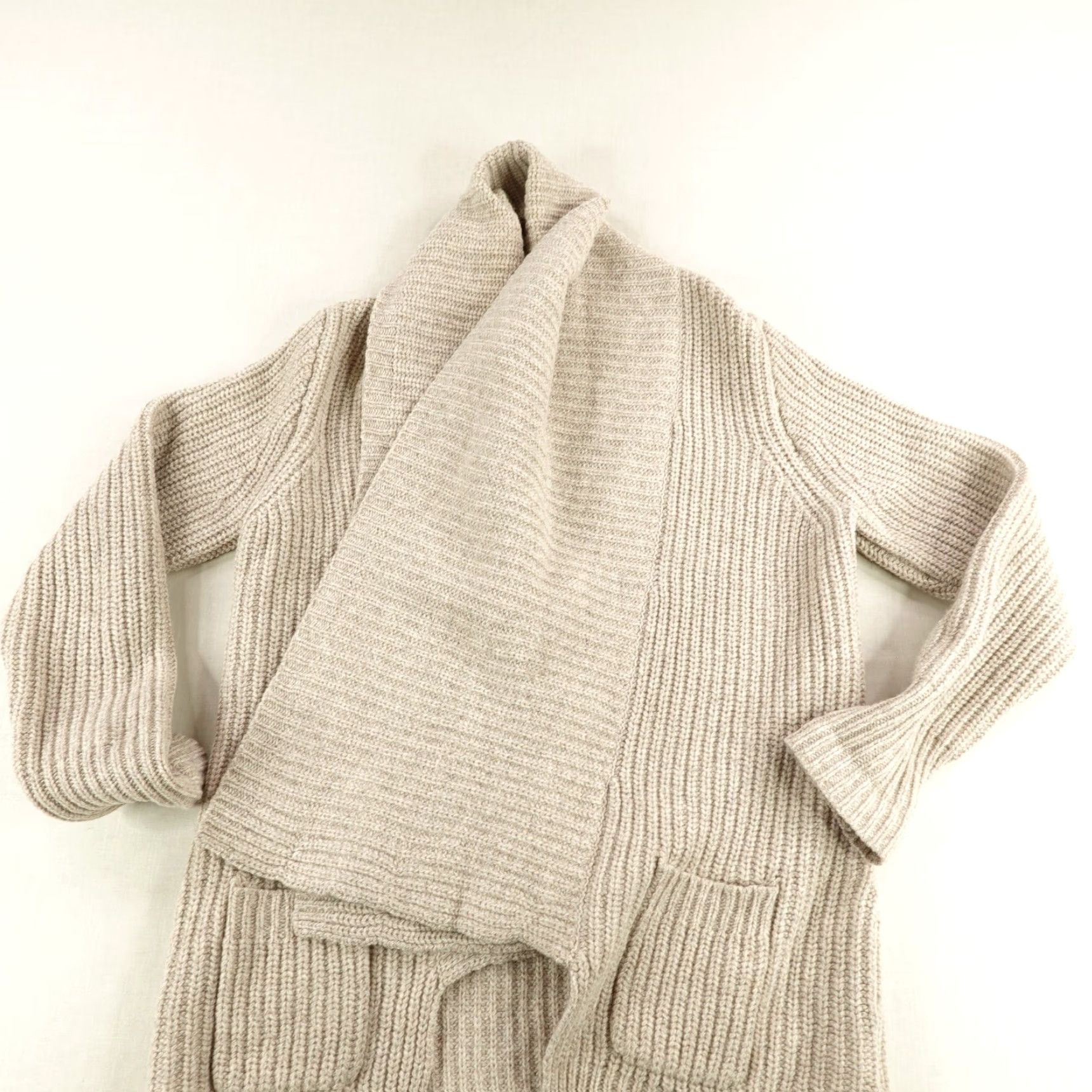 J.Crew VINTAGE J.CREW Sweater Cardigan Womens Large Beige Wool Open Front Pockets 100% Lambs Wool Classic Casual Size L / US 10 / IT 46 - 6 Thumbnail